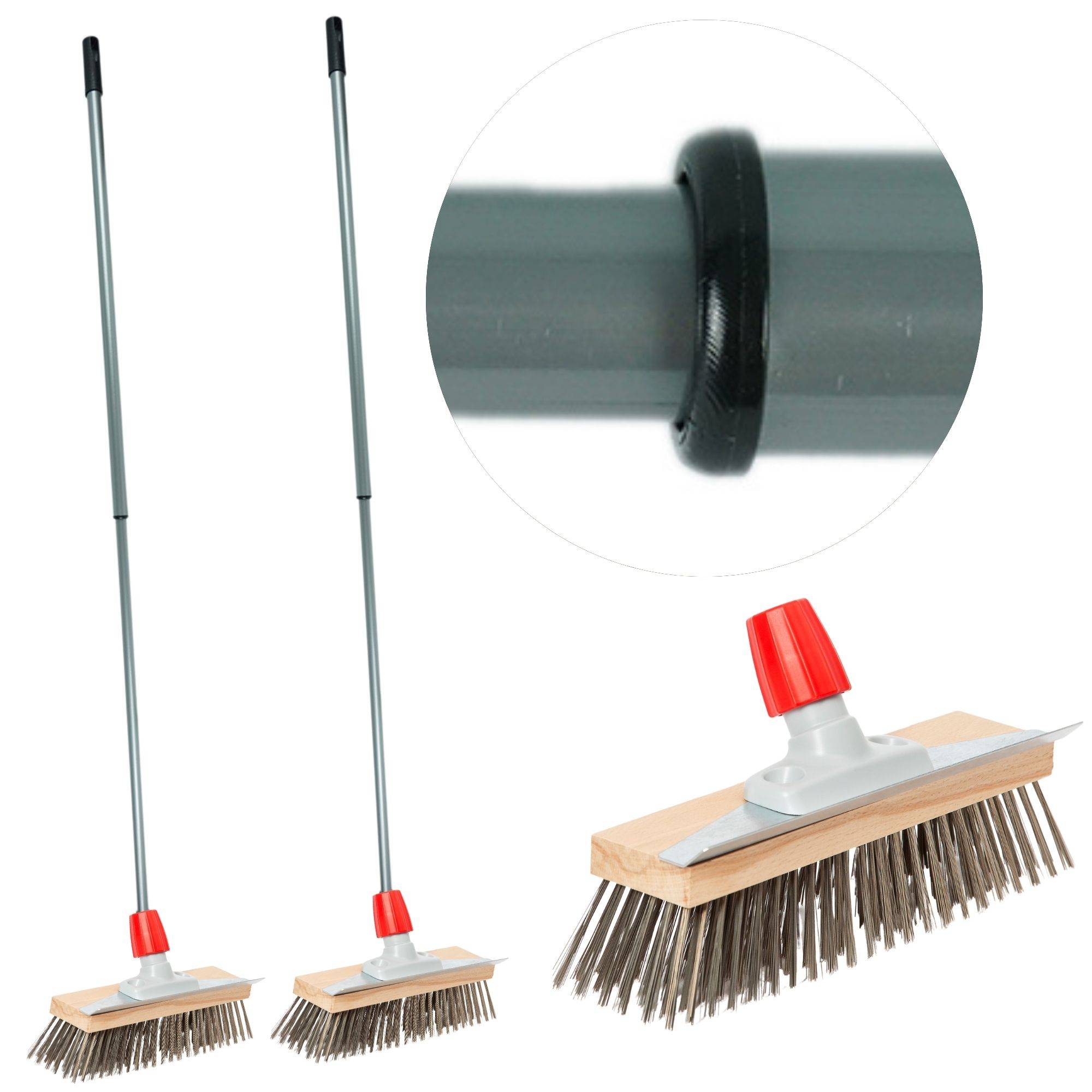 Novaliv 2x Robuster Drahtbürste mit Stiel – Stahlbesen mit Teleskopstiel, Effiziente Moosentfernung, Straßenbesen, für Pflastersteine & Garten, S