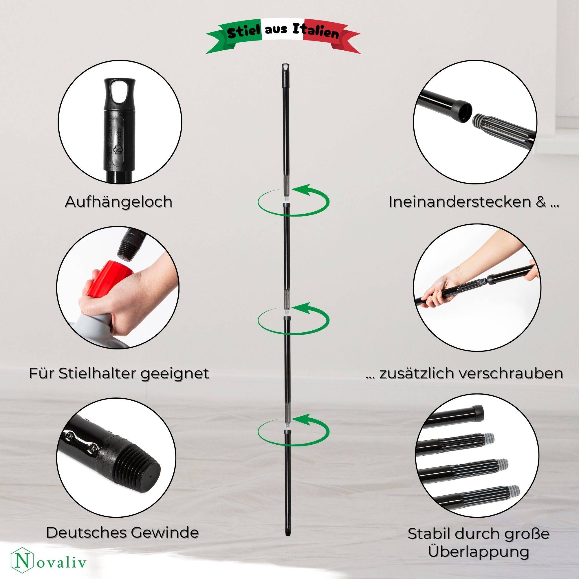 Novaliv Robuster Drahtbesen mit Stiel – Stahlbesen mit 4-tlg Stiel, Effiziente Moosentfernung, Drahtbürste, für Pflastersteine & Garten, Stahldrah