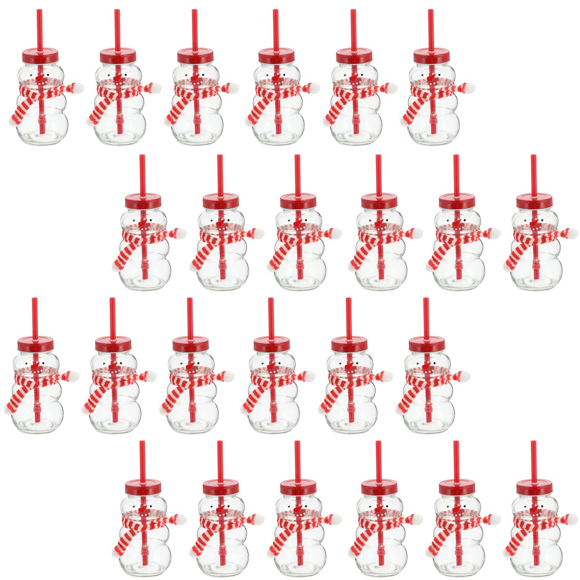 Novaliv 24x Tassen Glühwein 260 ml Personalisierte Weihnachtstasse mit Trinkhalm - Schneemann als Glühweinbecher - Weihnachts Motiv Tasse mit Deckel