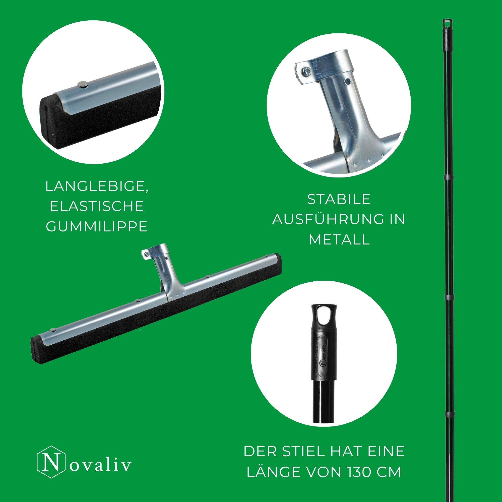 Novaliv Wasserschieber Bodenabzieher 60cm mit Stiel 137 cm Duschabzieher Abzieher Dusche Boden Abzieher Fenster Profi Wasser Abzieher Schieber für