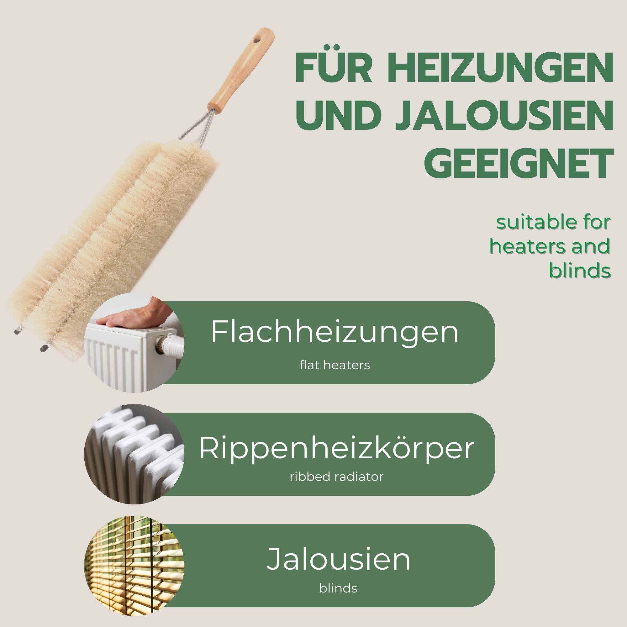 Novaliv Jalousienbürste Jalousien Rolladenbürste Rollo Reinigungsbürste 47x14cm IDEAL auch als Heizung Reinigungsbürste 2-fach Gabel Jalousien-Sta