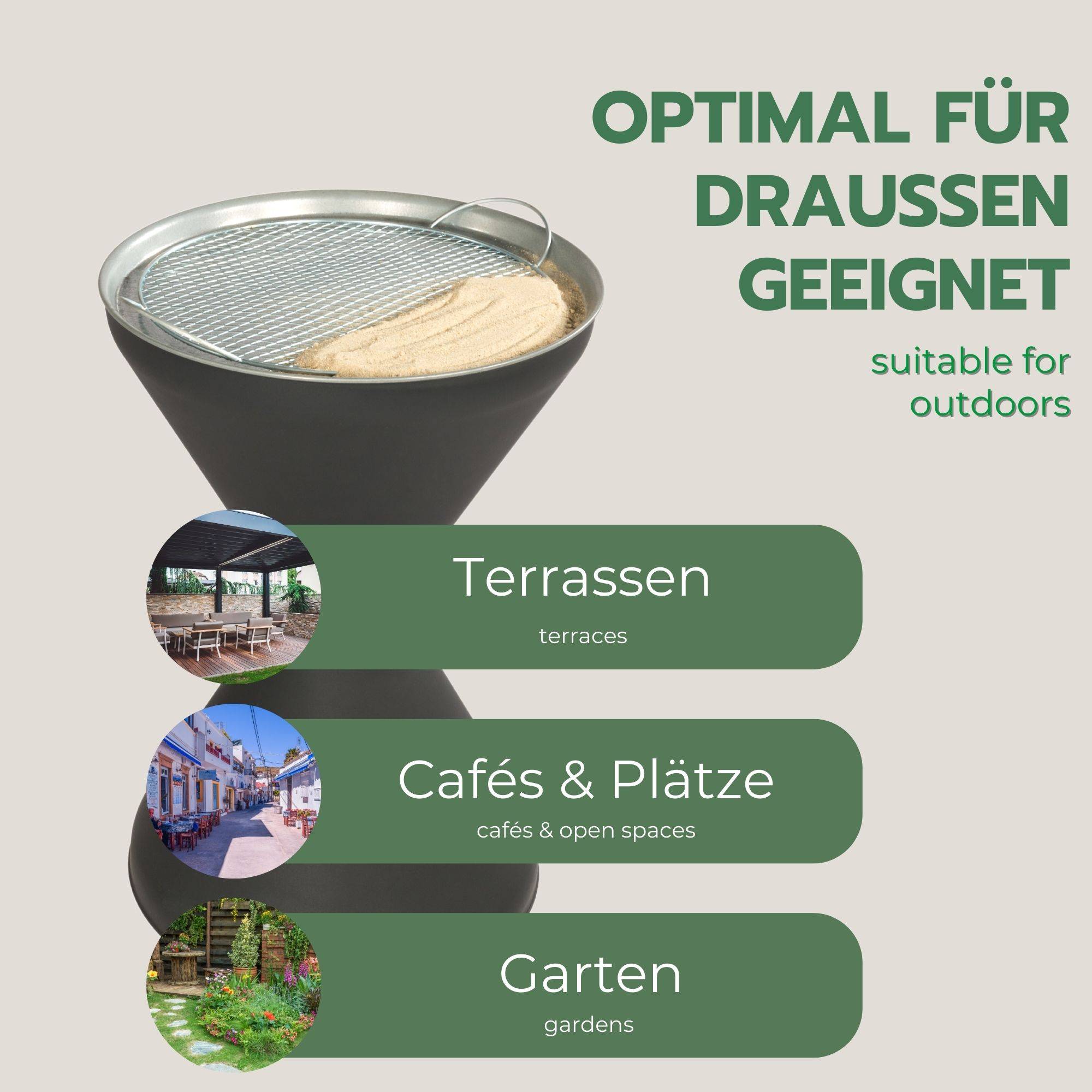Novaliv Standaschenbecher für draußen 60cm hoch 40cm Ø inklusive 1x Beutel Sand Standaschenbecher outdoor Aschenbecher für draussen stehend verzin