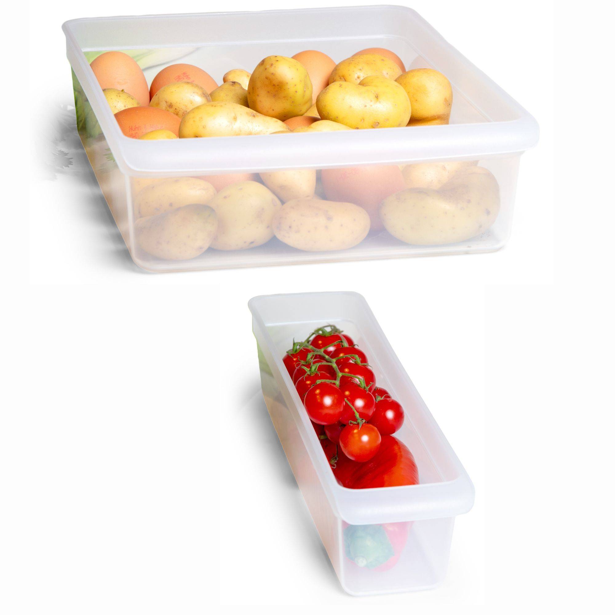 Novaliv Kühlschrank 2er Set Organizer Kühlschrank Klein + Groß BPA-frei Küchenordnung küchenorganizer Kühlschrankorganizer Lebensmittelecht FFla