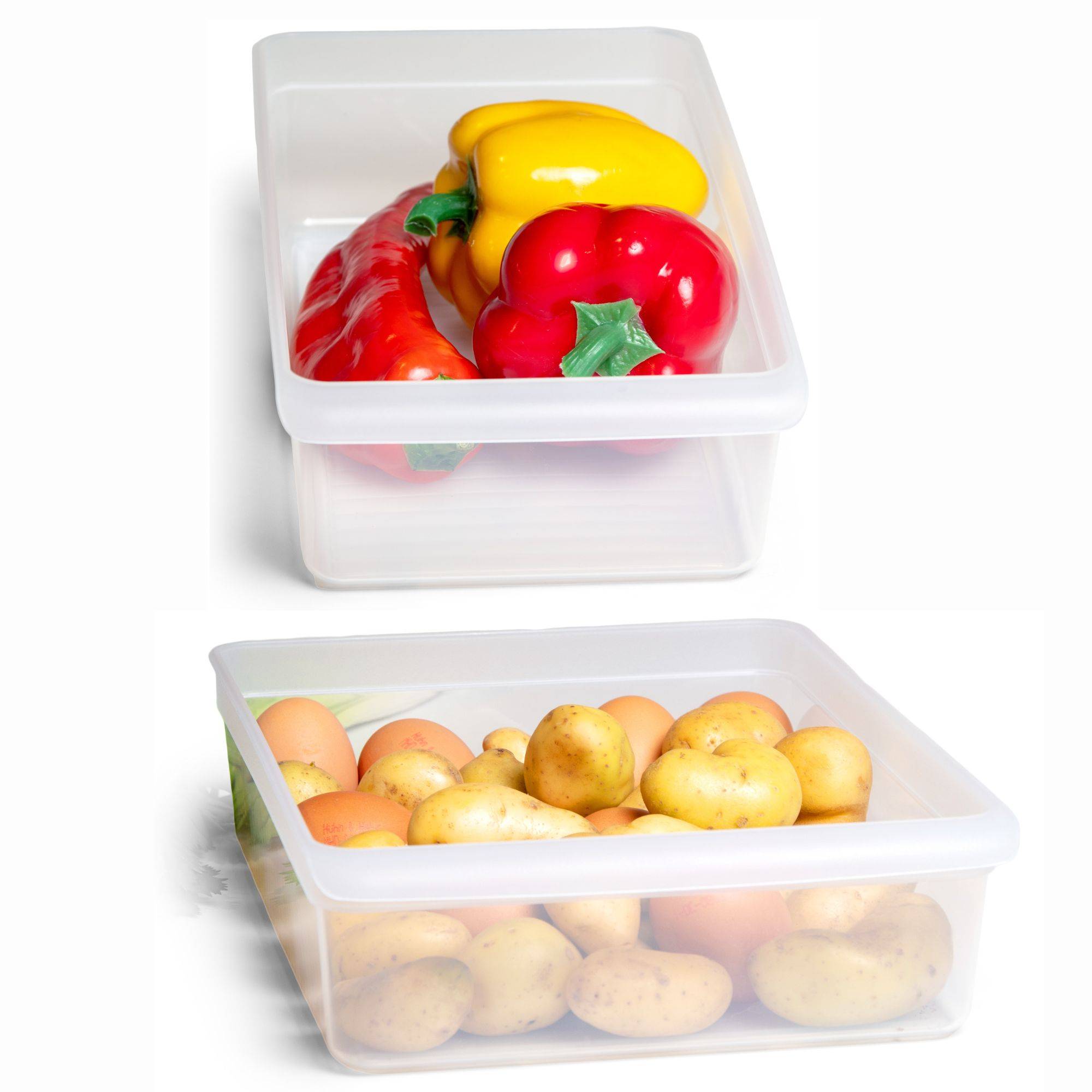 Novaliv Kühlschrank 2er Set Organizer Kühlschrank Mittel + Groß BPA-frei Küchenordnung küchenorganizer Kühlschrankorganizer Lebensmittelecht FFl