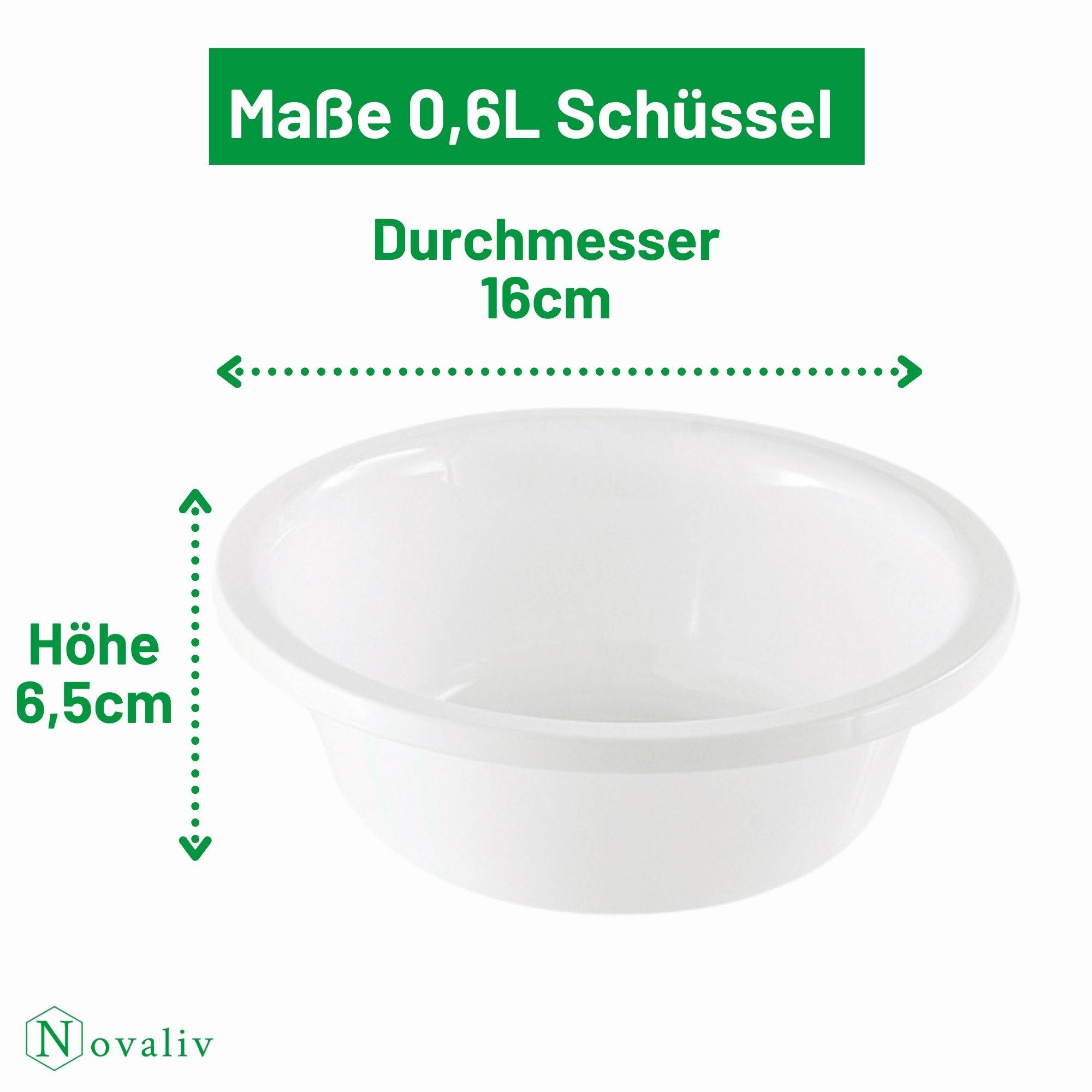 Novaliv 3x Spülschüssel Rund 0,6L, D16 cm, Weiß, BPA-frei & Spülmaschinenfest – Ideal für Küche und Camping, kleine Rundschüssel, Plastiksch
