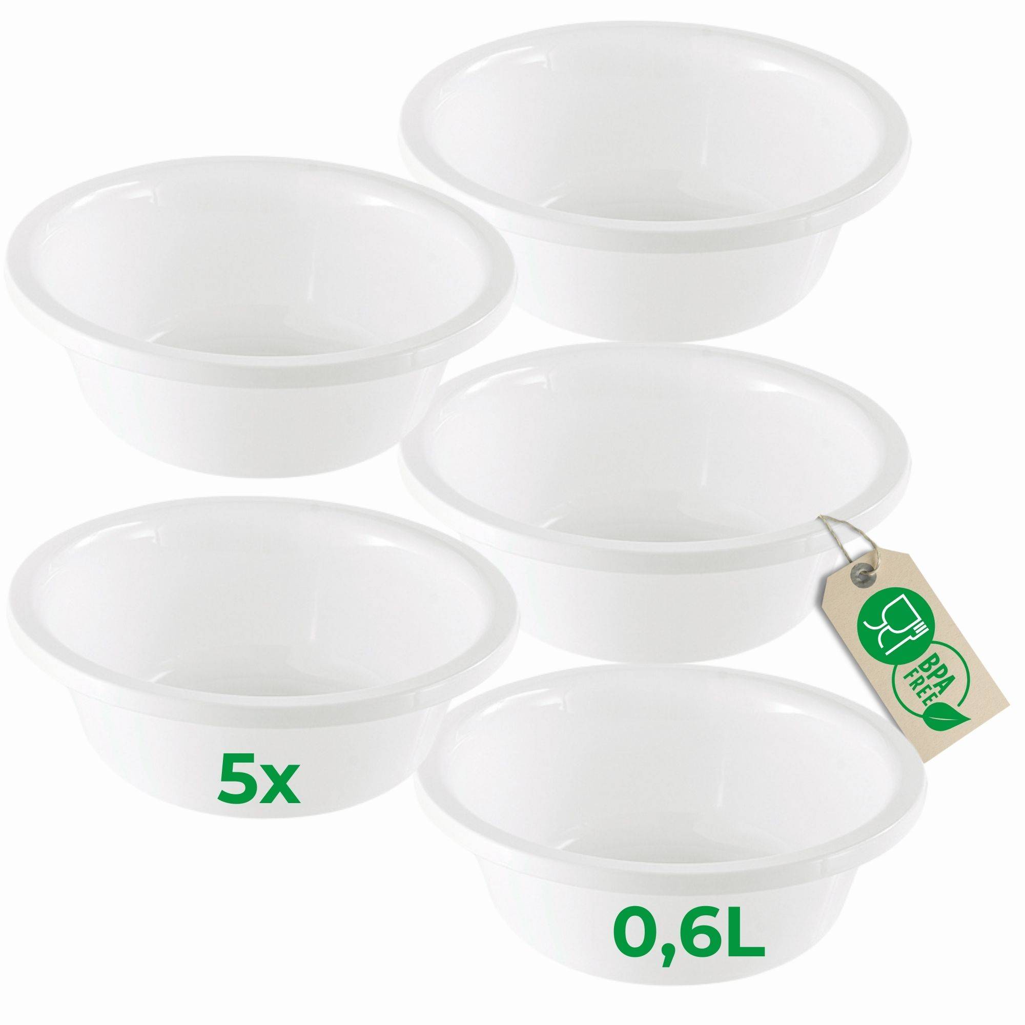 Novaliv 5x Spülschüssel Rund 0,6L, D16 cm, Weiß, BPA-frei & Spülmaschinenfest – Ideal für Küche und Camping, kleine Rundschüssel, Plastiksch