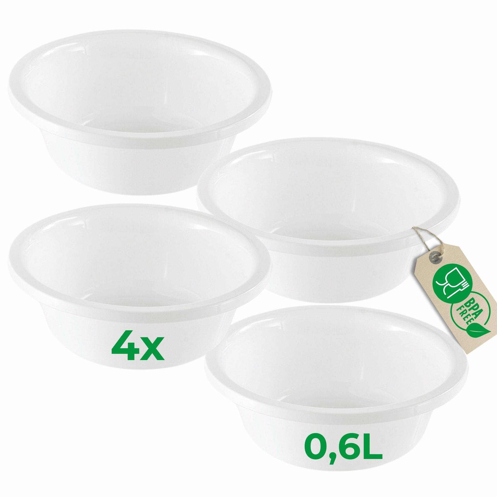 Novaliv 4x Spülschüssel Rund 0,6L, D16 cm, Weiß, BPA-frei & Spülmaschinenfest – Ideal für Küche und Camping, kleine Rundschüssel, Plastiksch