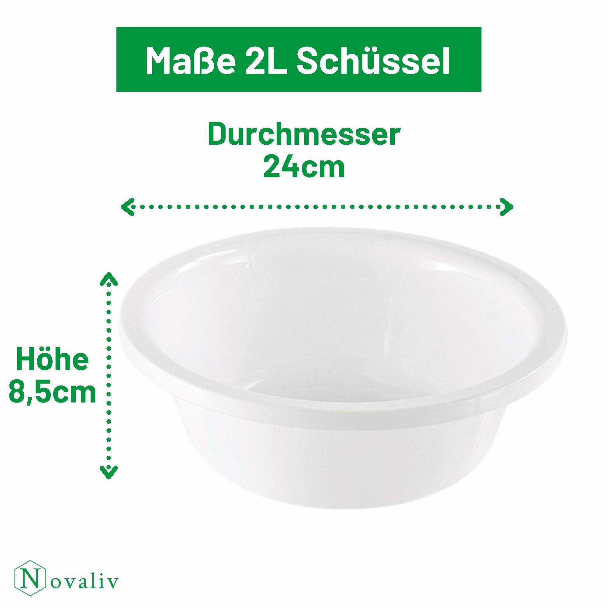 Novaliv Spülschüssel Rund 2L, D24 cm, Weiß, BPA-frei & Spülmaschinenfest – Ideal für Küche und Camping, kleine Rundschüssel, Plastikschüssel