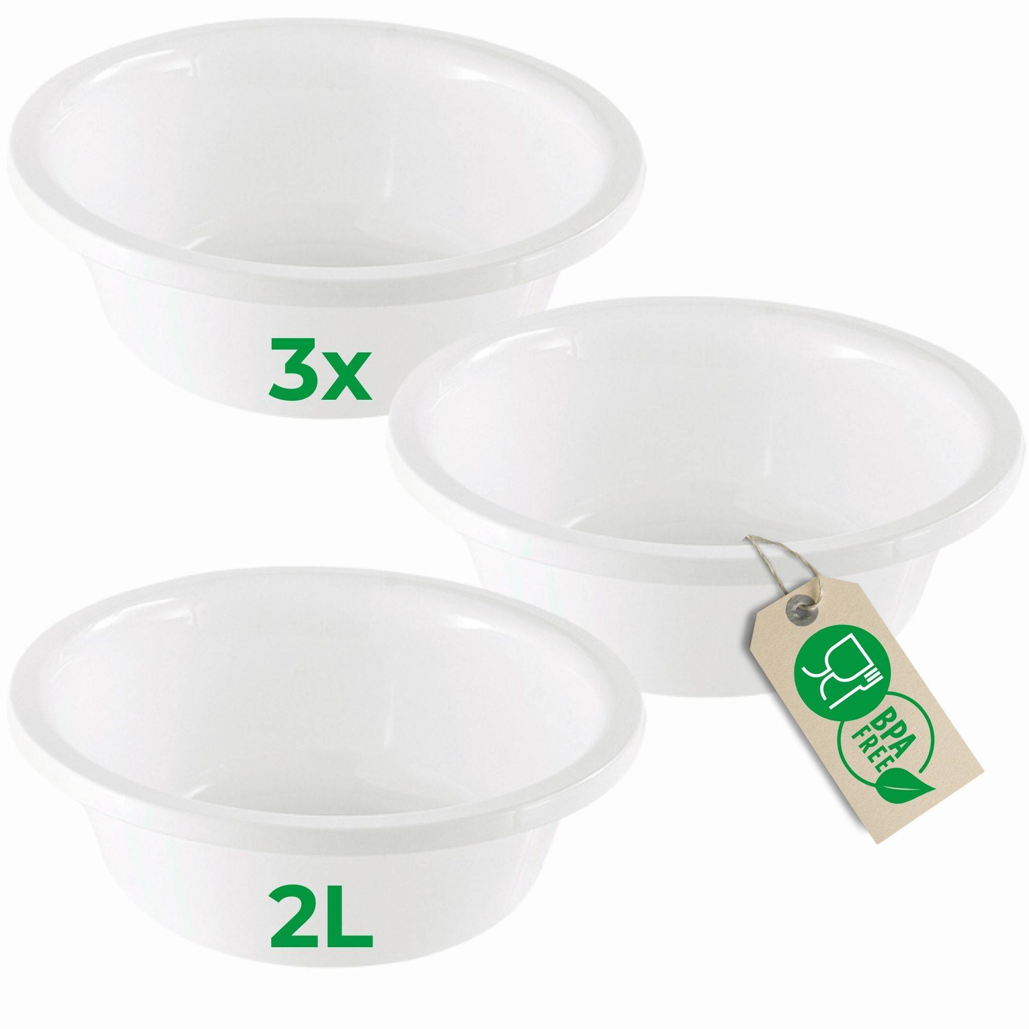 Novaliv 3x Spülschüssel Rund 2L, D24 cm, Weiß, BPA-frei & Spülmaschinenfest – Ideal für Küche und Camping, kleine Rundschüssel, Plastikschüs