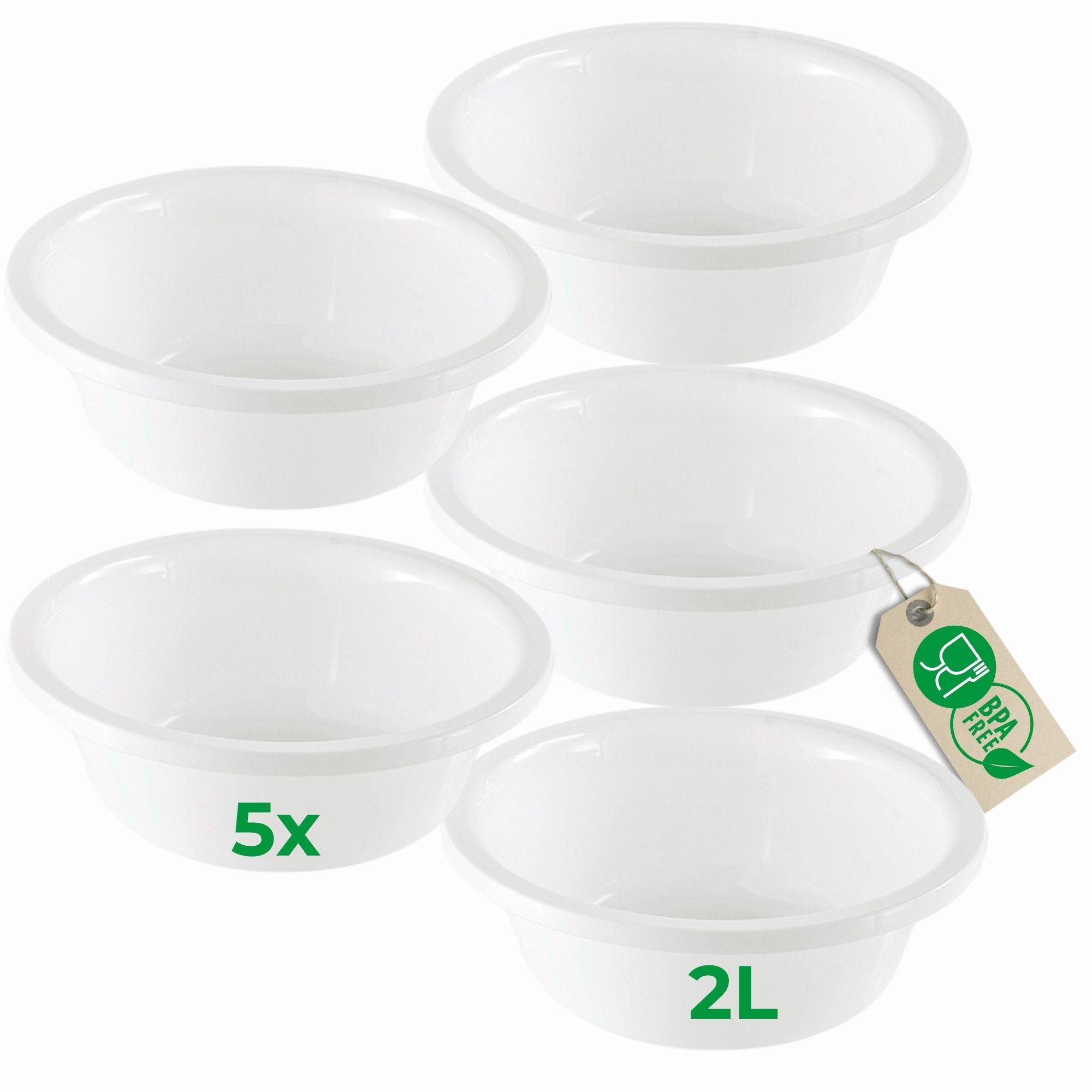 Novaliv 5x Spülschüssel Rund 2L, D24 cm, Weiß, BPA-frei & Spülmaschinenfest – Ideal für Küche und Camping, kleine Rundschüssel, Plastikschüs