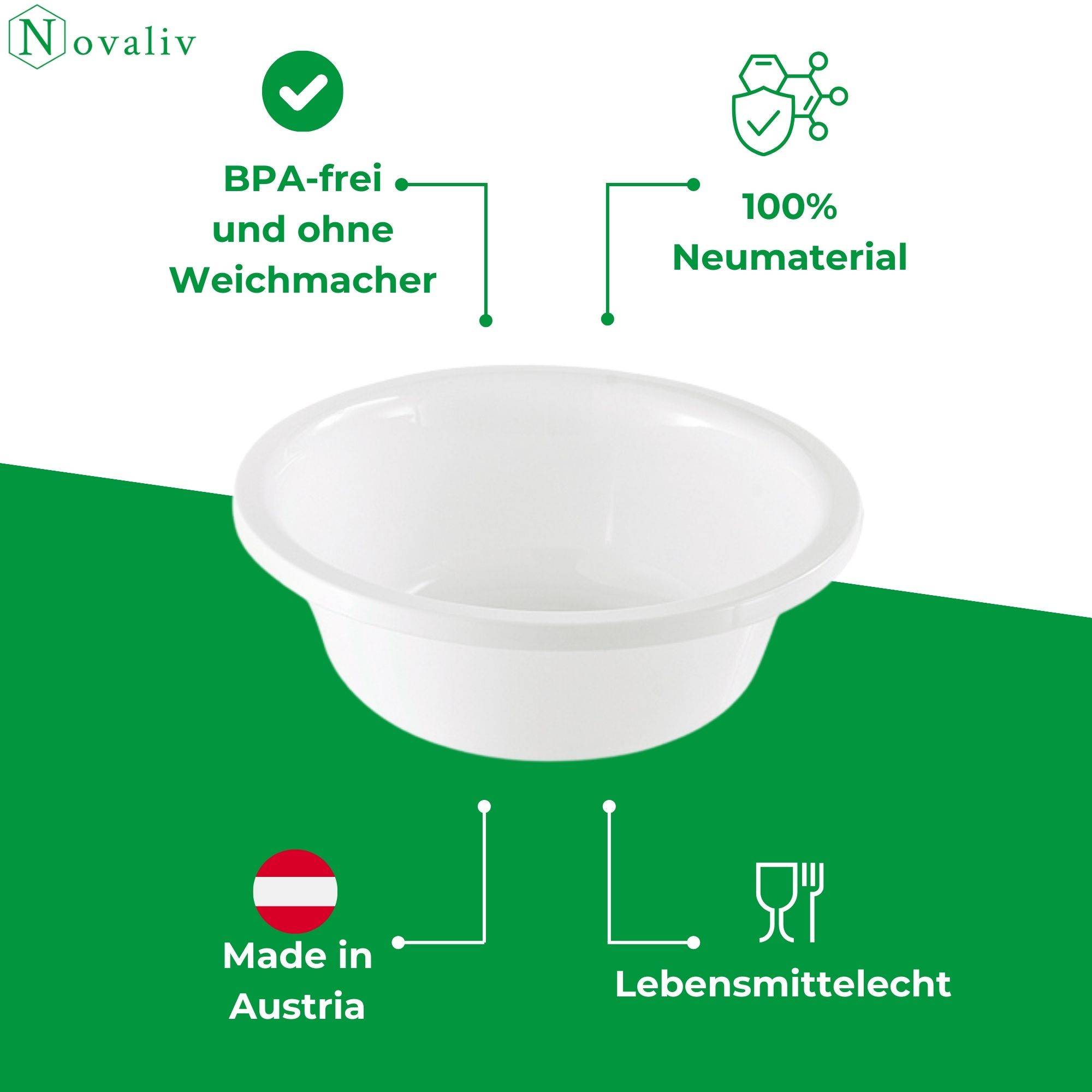 Novaliv 4x Spülschüssel Rund 3,3L, D28 cm, Weiß, BPA-frei & Spülmaschinenfest – Ideal für Küche und Camping, Rundschüssel, Runde Plastikschü