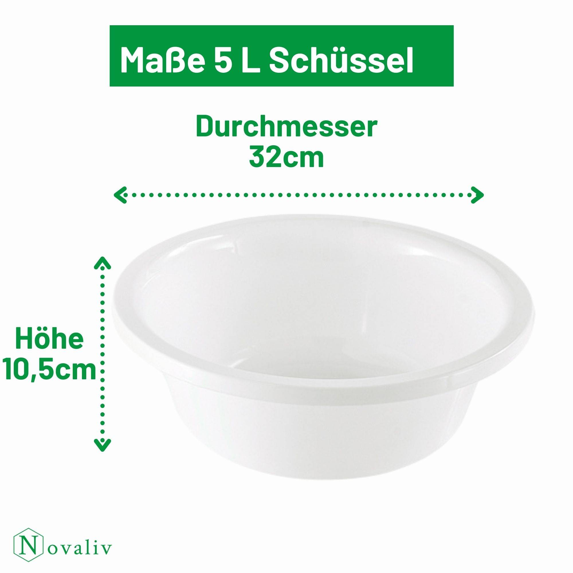 Novaliv 5x Spülschüssel Rund 5L, D32 cm, Weiß, BPA-frei & Spülmaschinenfest – Ideal für Küche und Camping, Rundschüssel, Runde Plastikschüss