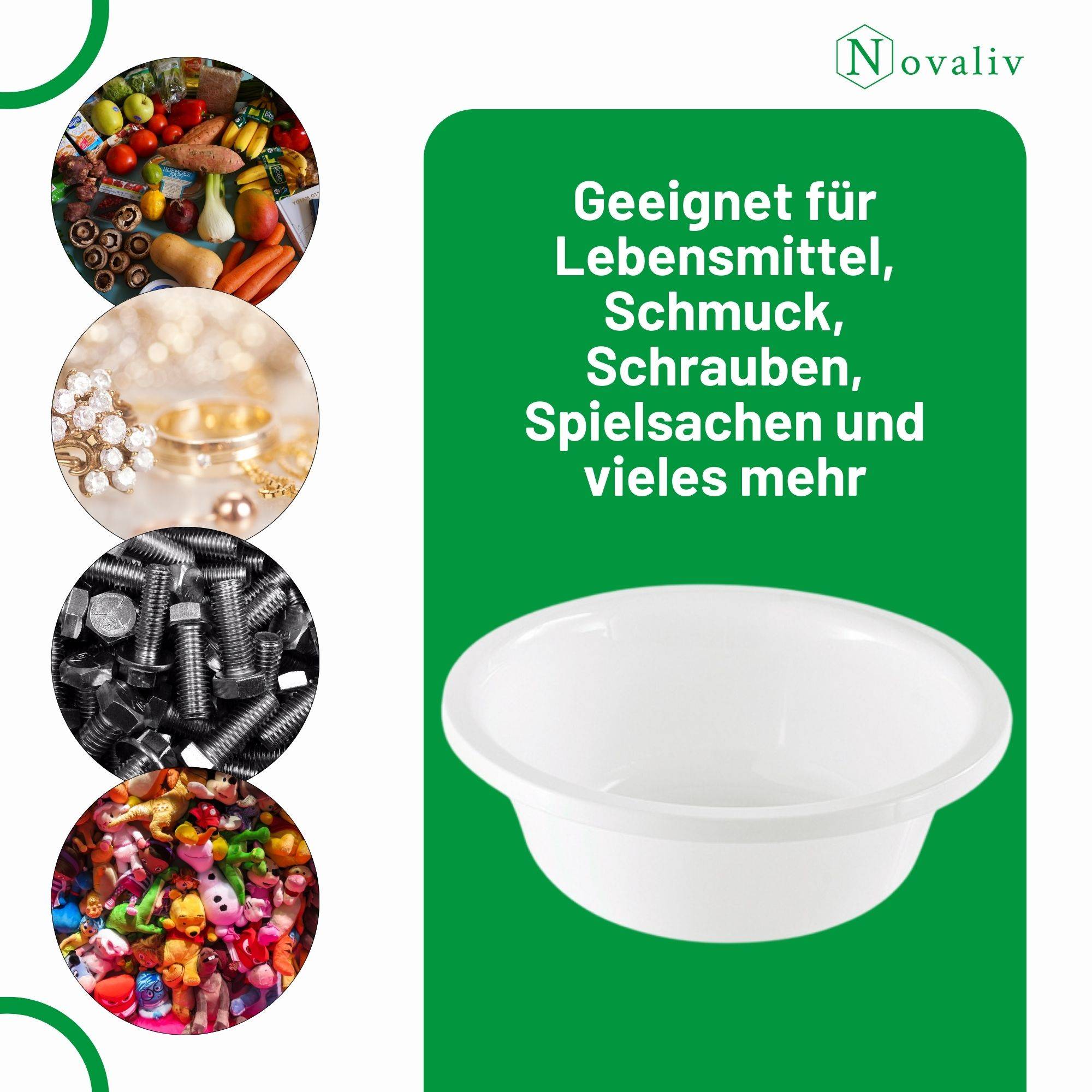 Novaliv Spülschüssel Rund 10L, D40 cm, Weiß, BPA-frei & Spülmaschinenfest – Ideal für Küche und Camping, Rundschüssel, Große Plastikschüsse