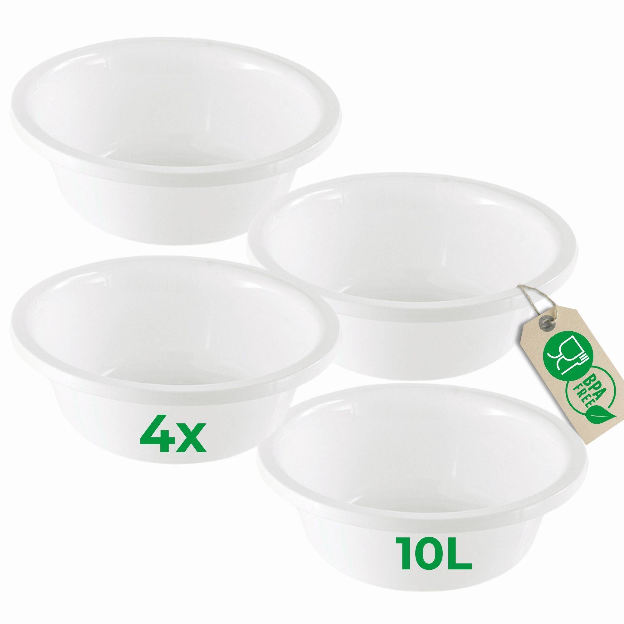 Novaliv 4x Spülschüssel Rund 10L, D40 cm, Weiß, BPA-frei & Spülmaschinenfest – Ideal für Küche und Camping, Rundschüssel, Große Plastikschü