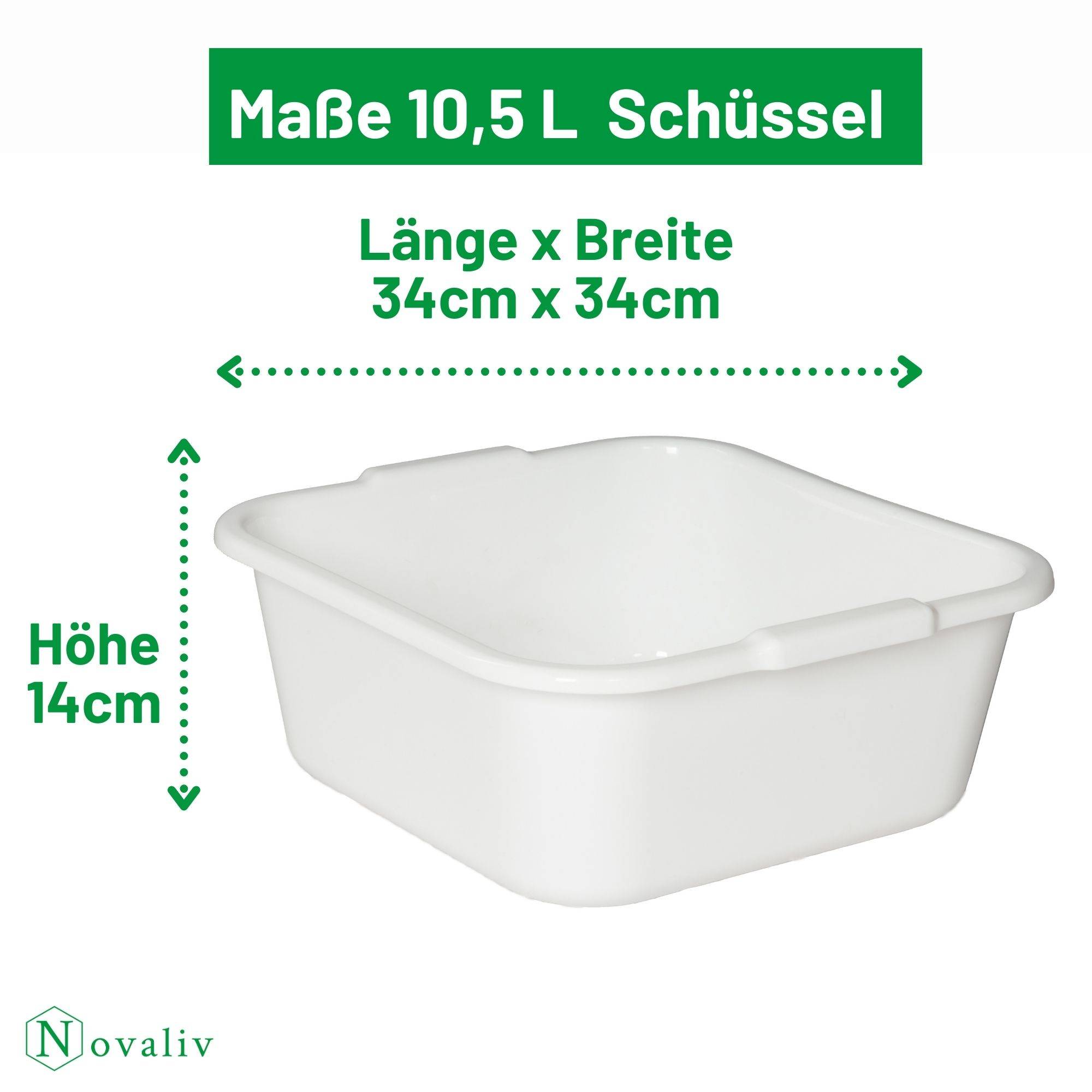 Novaliv 10x Spülschüssel eckig 10,5L, 34x34 cm, Weiß, BPA-frei & Spülmaschinenfest – Ideal für Küche und Camping, Wanne, Große Plastikschüss