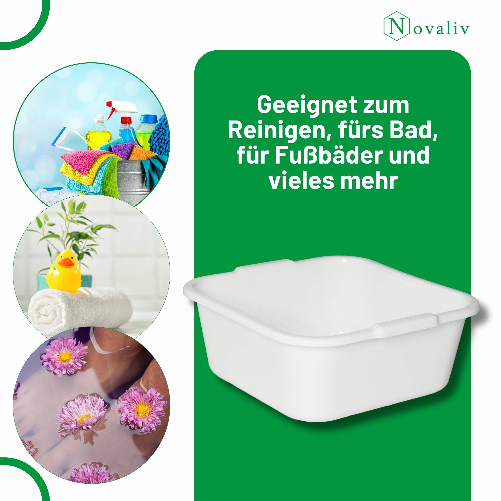 Novaliv 3x Spülschüssel eckig 14L, 38x38 cm, Weiß, BPA-frei & Spülmaschinenfest – Ideal für Küche und Camping, Wanne, Große Plastikschüssel,