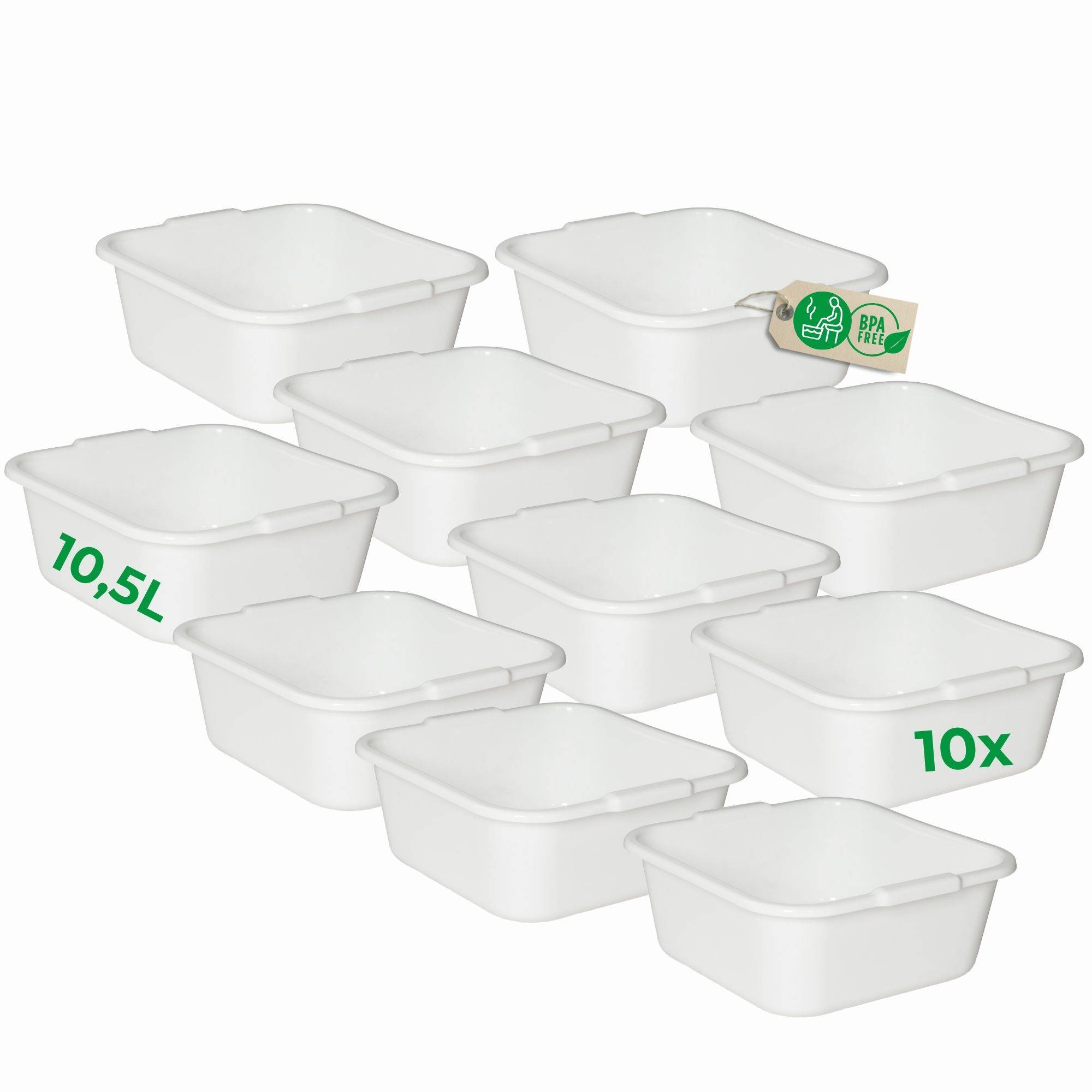 Novaliv 10x Spülschüssel eckig 10,5L, 34x34 cm, Weiß, BPA-frei & Spülmaschinenfest – Ideal für Küche und Camping, Wanne, Große Plastikschüss