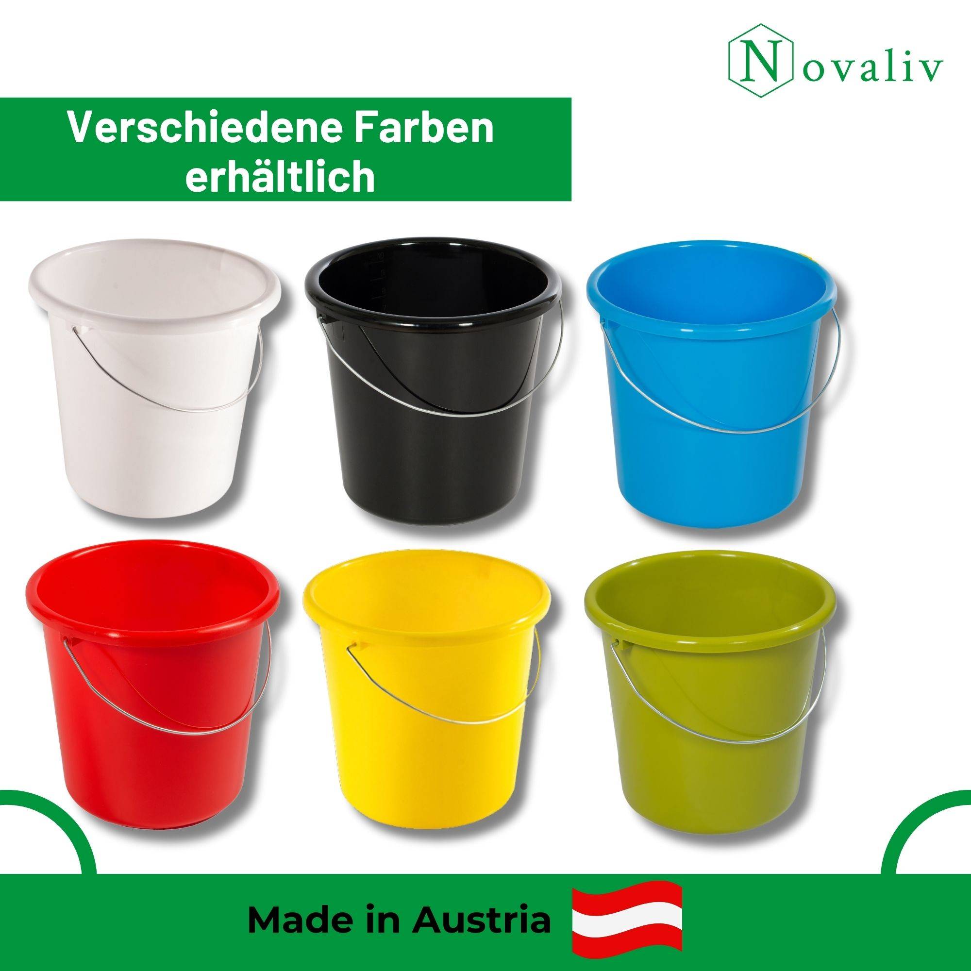 Novaliv 5 Stück Eimer 10L Blau mit Maßeinteilung - Putzeimer 10 Liter ⌀ 28,5 cm Praktischer Allrounder mit Skala für Haushalt & Garten ideal als
