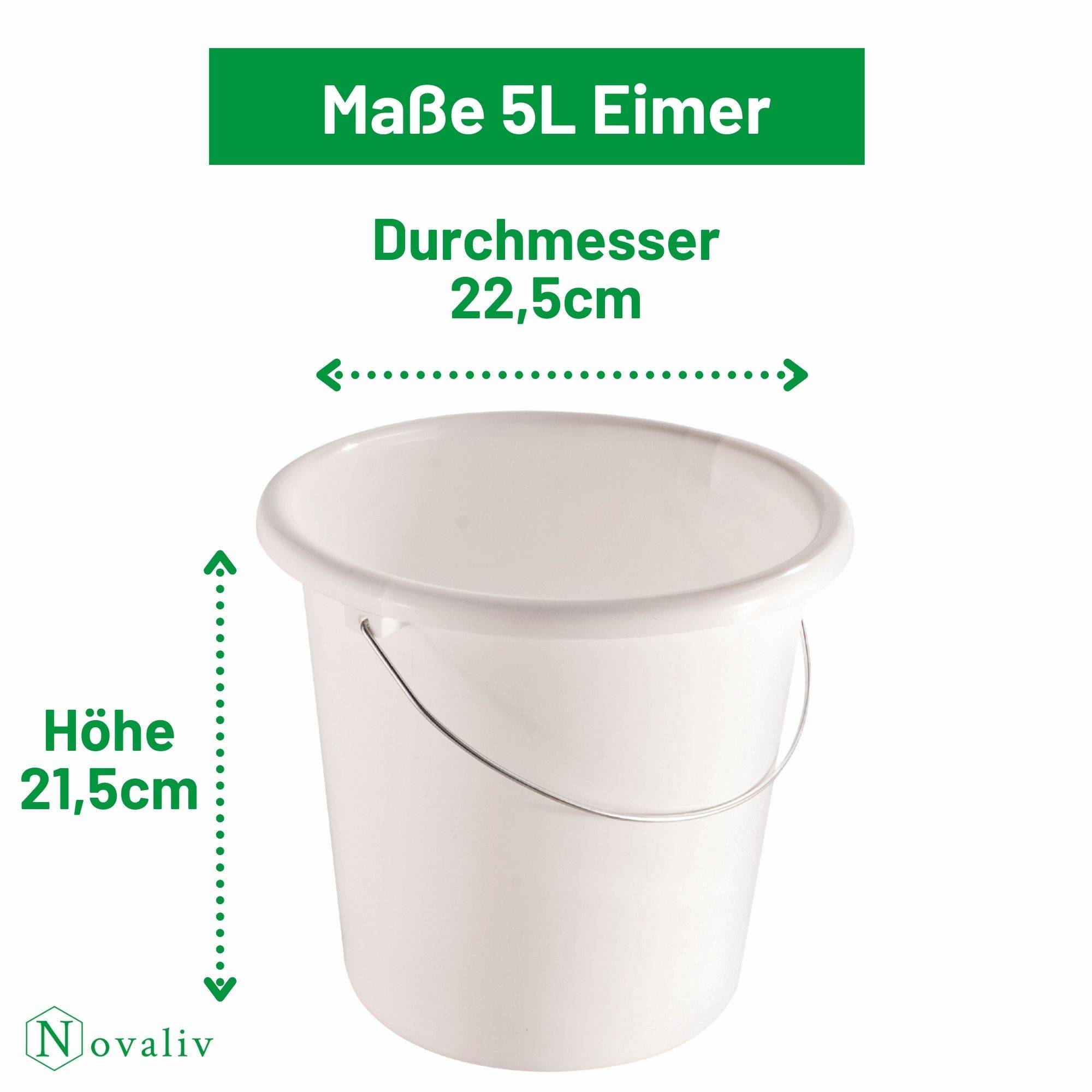 Novaliv Eimer 5L Weiß mit Maßeinteilung - Putzeimer 5 Liter ⌀ 22,5 cm Praktischer Allrounder mit Skala für Haushalt & Garten ideal als Haushaltse