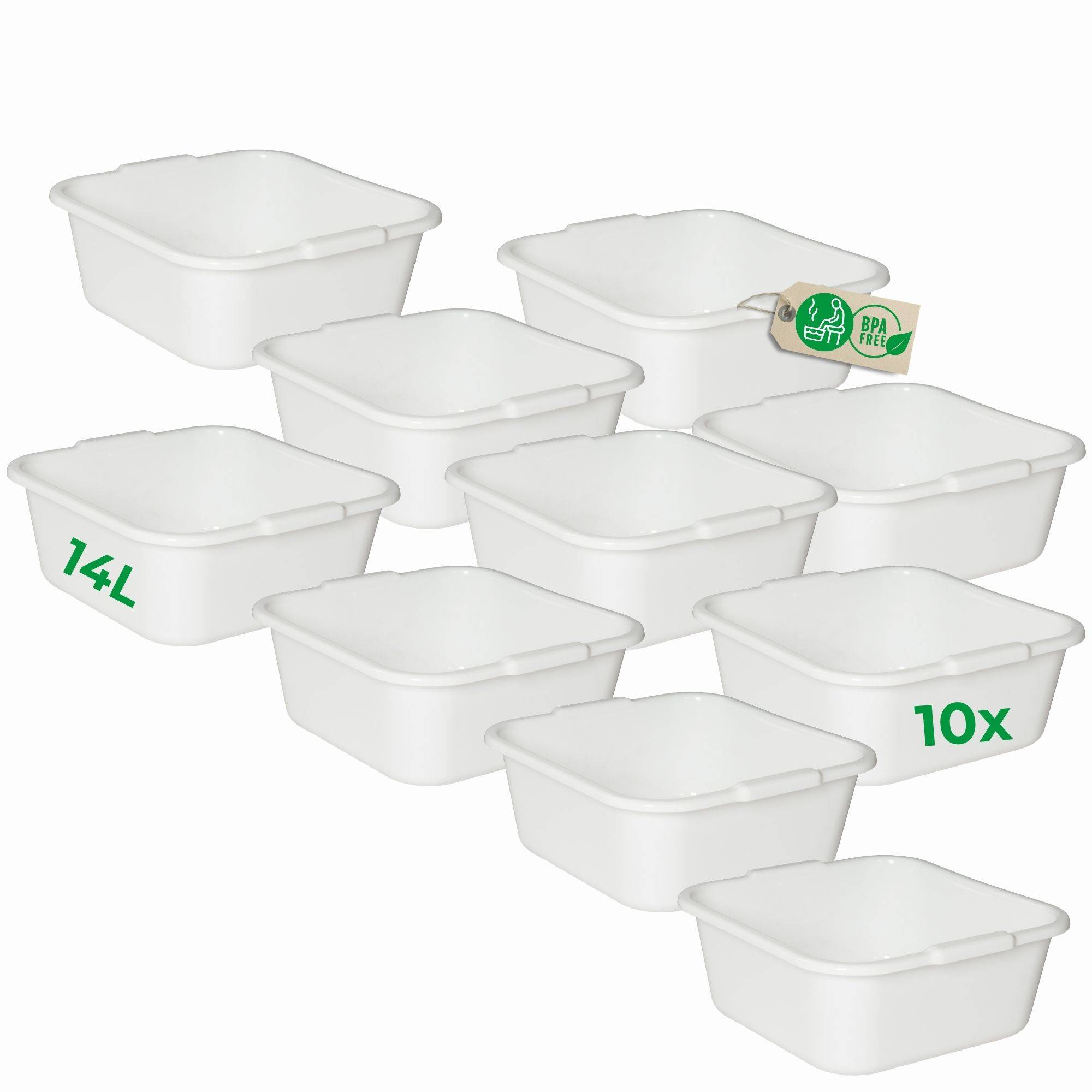 Novaliv 10x Spülschüssel eckig 14L, 38x38 cm, Weiß, BPA-frei & Spülmaschinenfest – Ideal für Küche und Camping, Wanne, Große Plastikschüssel