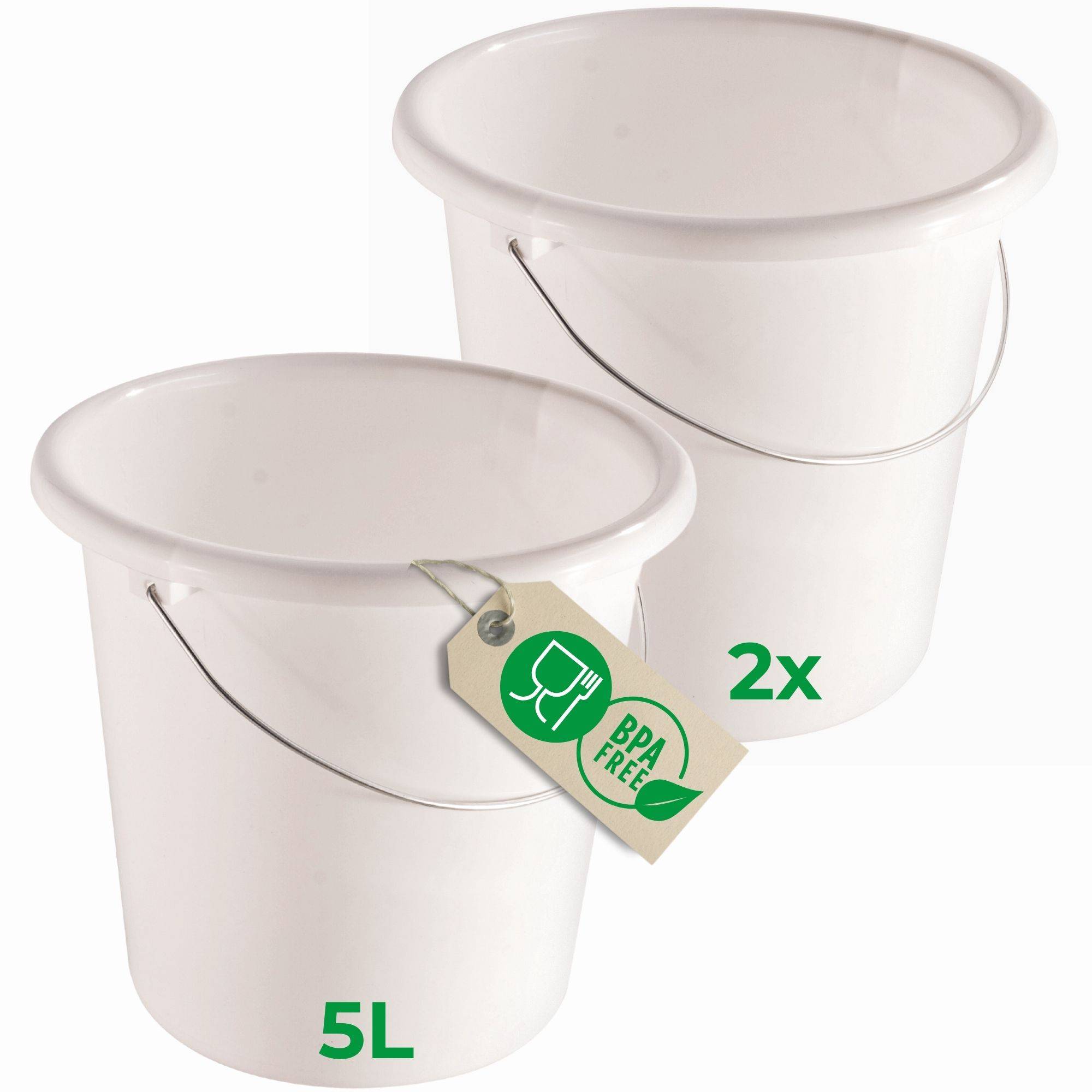 Novaliv 2 Stück Eimer 5L Weiß mit Maßeinteilung - Putzeimer 5 Liter ⌀ 22,5 cm Praktischer Allrounder mit Skala für Haushalt & Garten ideal als H