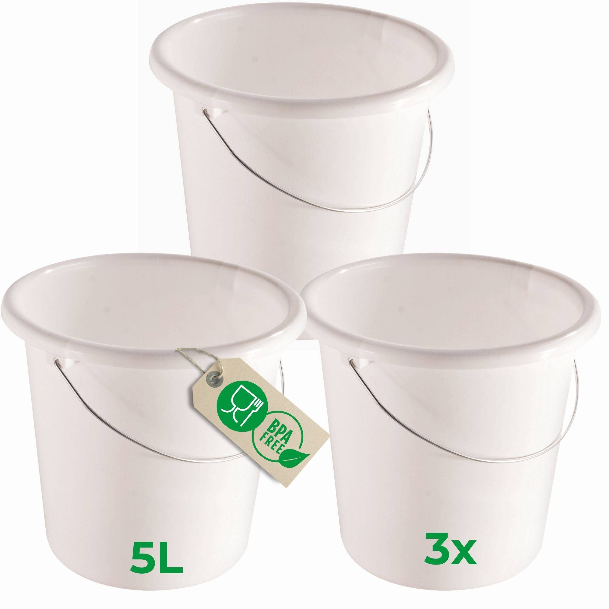 Novaliv 3 Stück Eimer 5L Weiß mit Maßeinteilung - Putzeimer 5 Liter ⌀ 22,5 cm Praktischer Allrounder mit Skala für Haushalt & Garten ideal als H