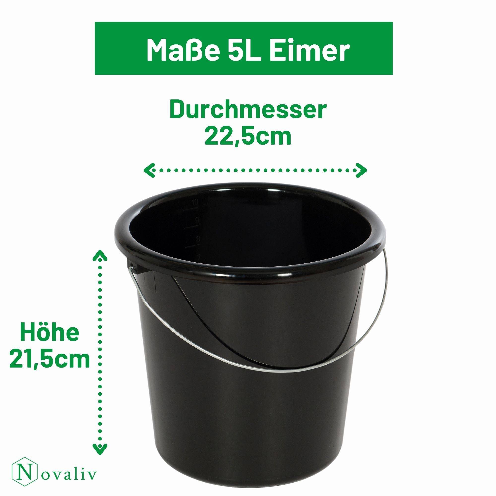 Novaliv 2 Stück Eimer 5L Schwarz mit Maßeinteilung - Putzeimer 5 Liter ⌀ 22,5 cm Praktischer Allrounder mit Skala für Haushalt & Garten ideal als