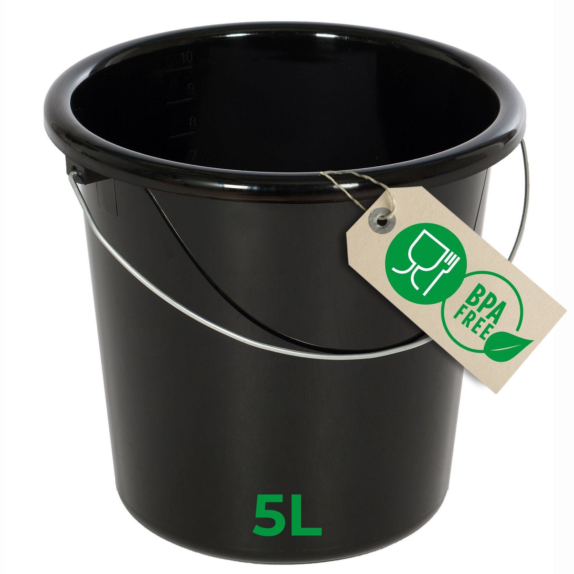 Novaliv Eimer 5L Schwarz mit Maßeinteilung - Putzeimer 5 Liter ⌀ 22,5 cm Praktischer Allrounder mit Skala für Haushalt & Garten ideal als Haushalt