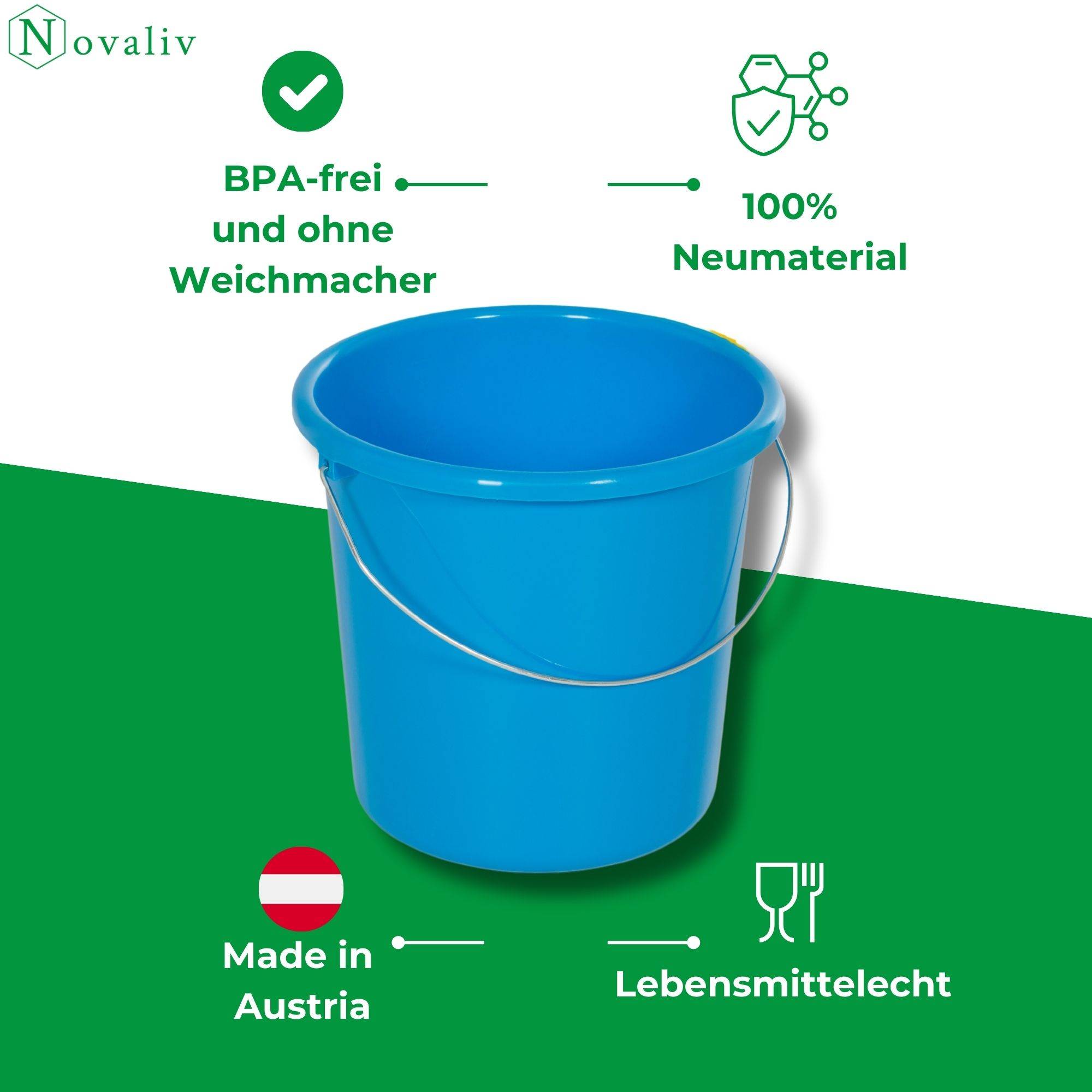 Novaliv 4 Stück Eimer 5L Blau mit Maßeinteilung - Putzeimer 5 Liter ⌀ 22,5 cm Praktischer Allrounder mit Skala für Haushalt & Garten ideal als Ha