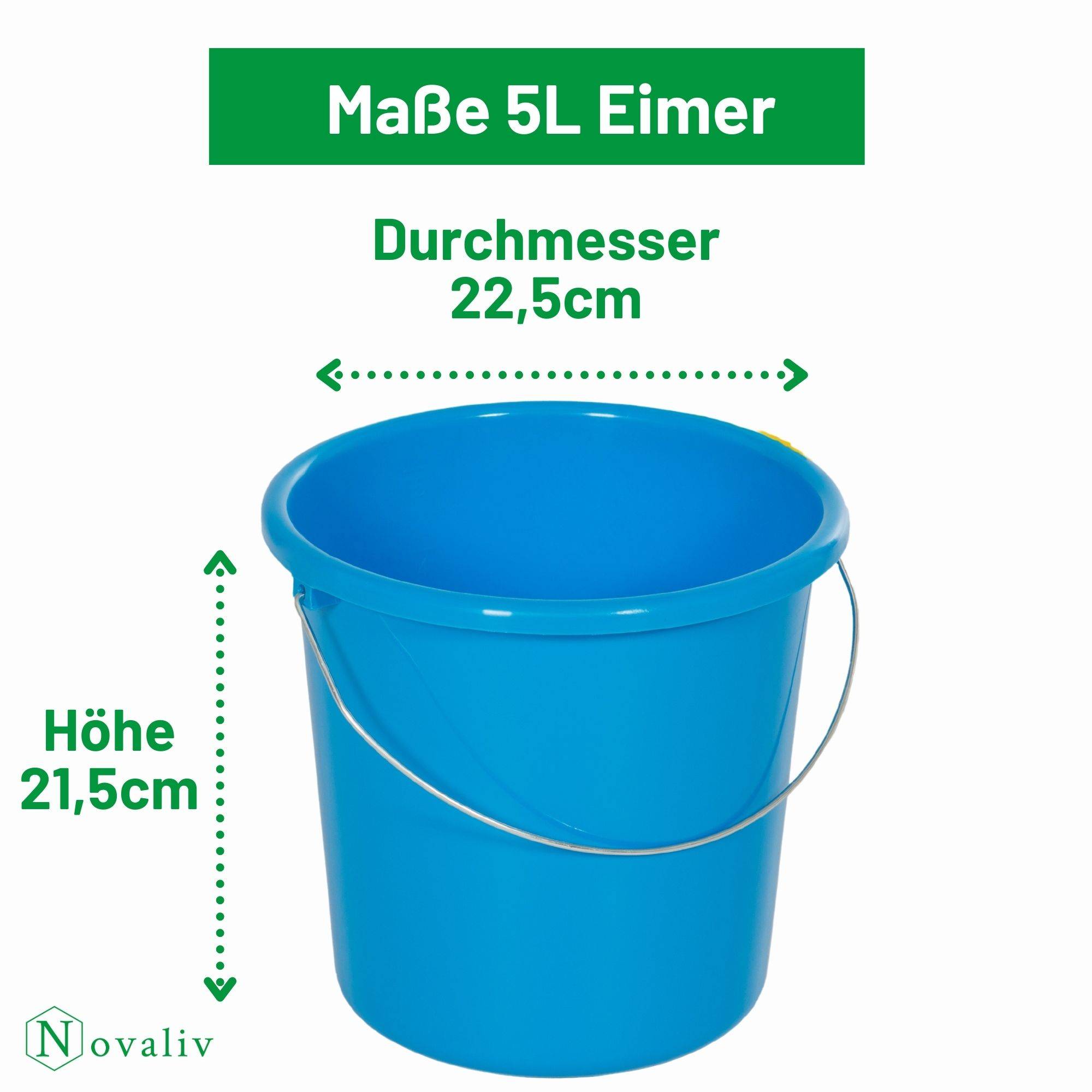Novaliv 10 Stück Eimer 5L Blau mit Maßeinteilung - Putzeimer 5 Liter ⌀ 22,5 cm Praktischer Allrounder mit Skala für Haushalt & Garten ideal als H
