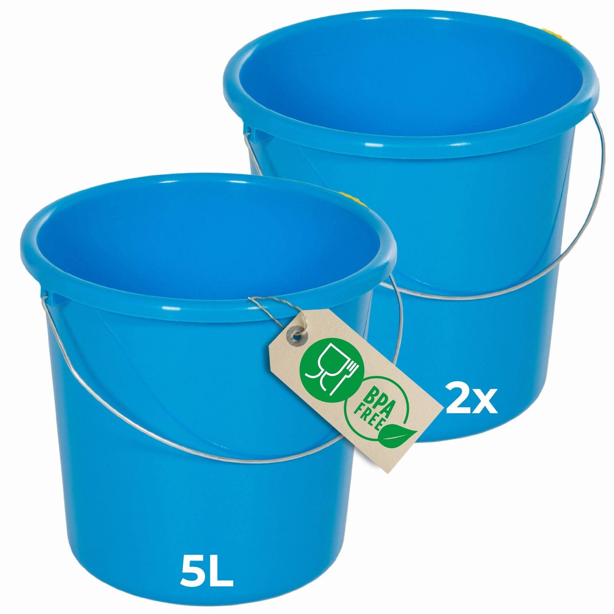 Novaliv 2 Stück Eimer 5L Blau mit Maßeinteilung - Putzeimer 5 Liter ⌀ 22,5 cm Praktischer Allrounder mit Skala für Haushalt & Garten ideal als Ha