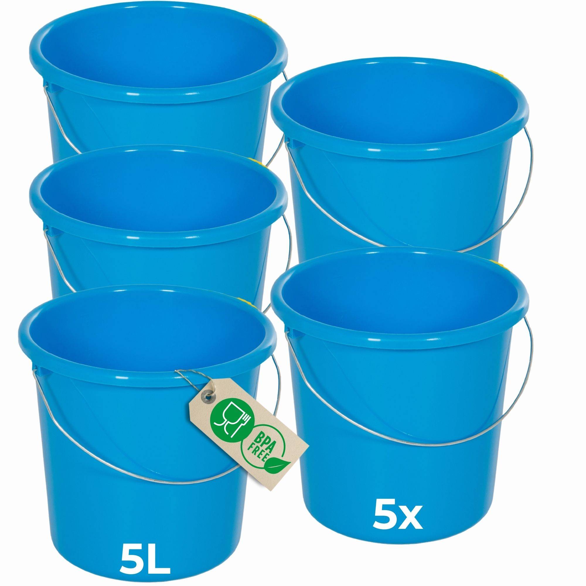 Novaliv 5 Stück Eimer 5L Blau mit Maßeinteilung - Putzeimer 5 Liter ⌀ 22,5 cm Praktischer Allrounder mit Skala für Haushalt & Garten ideal als Ha