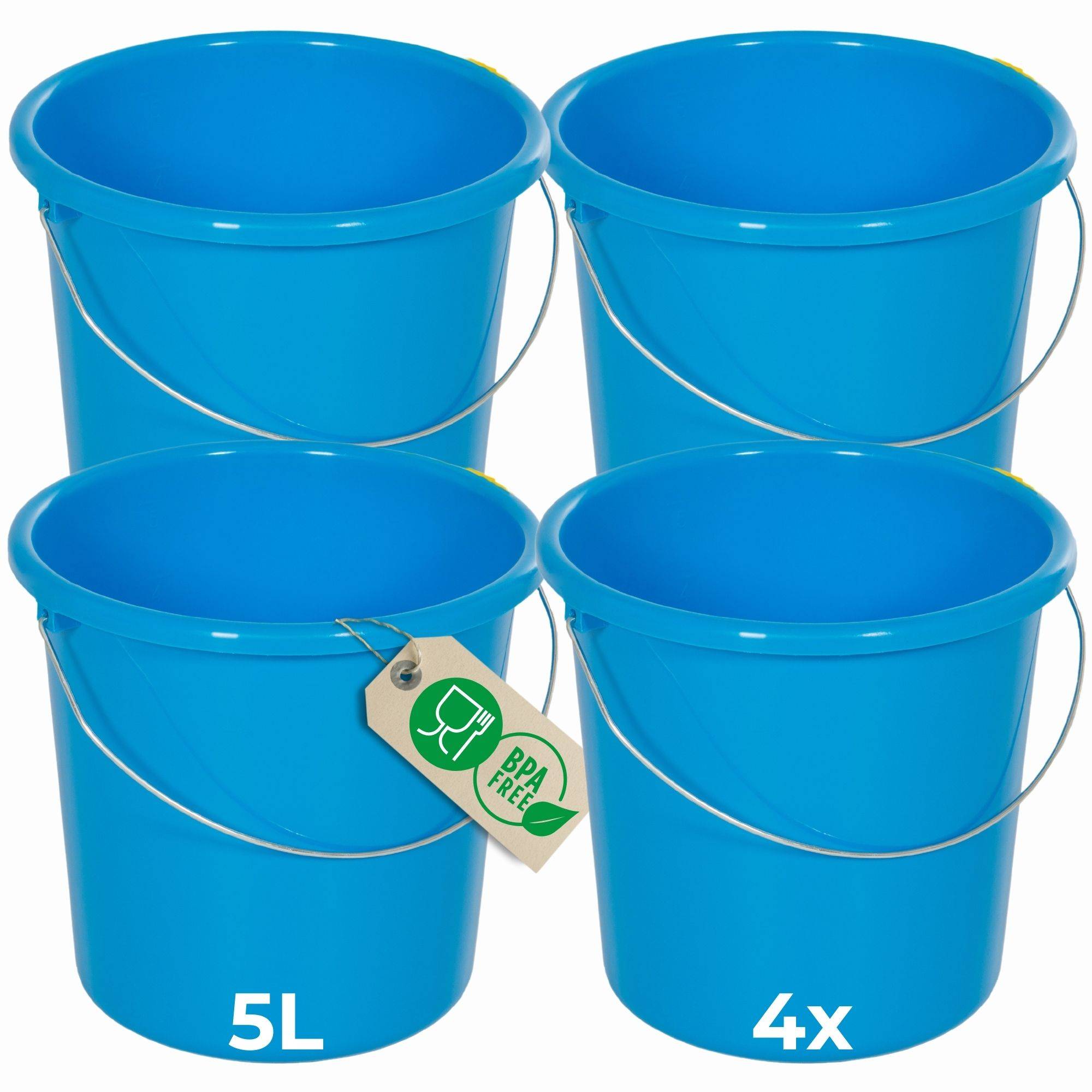 Novaliv 4 Stück Eimer 5L Blau mit Maßeinteilung - Putzeimer 5 Liter ⌀ 22,5 cm Praktischer Allrounder mit Skala für Haushalt & Garten ideal als Ha