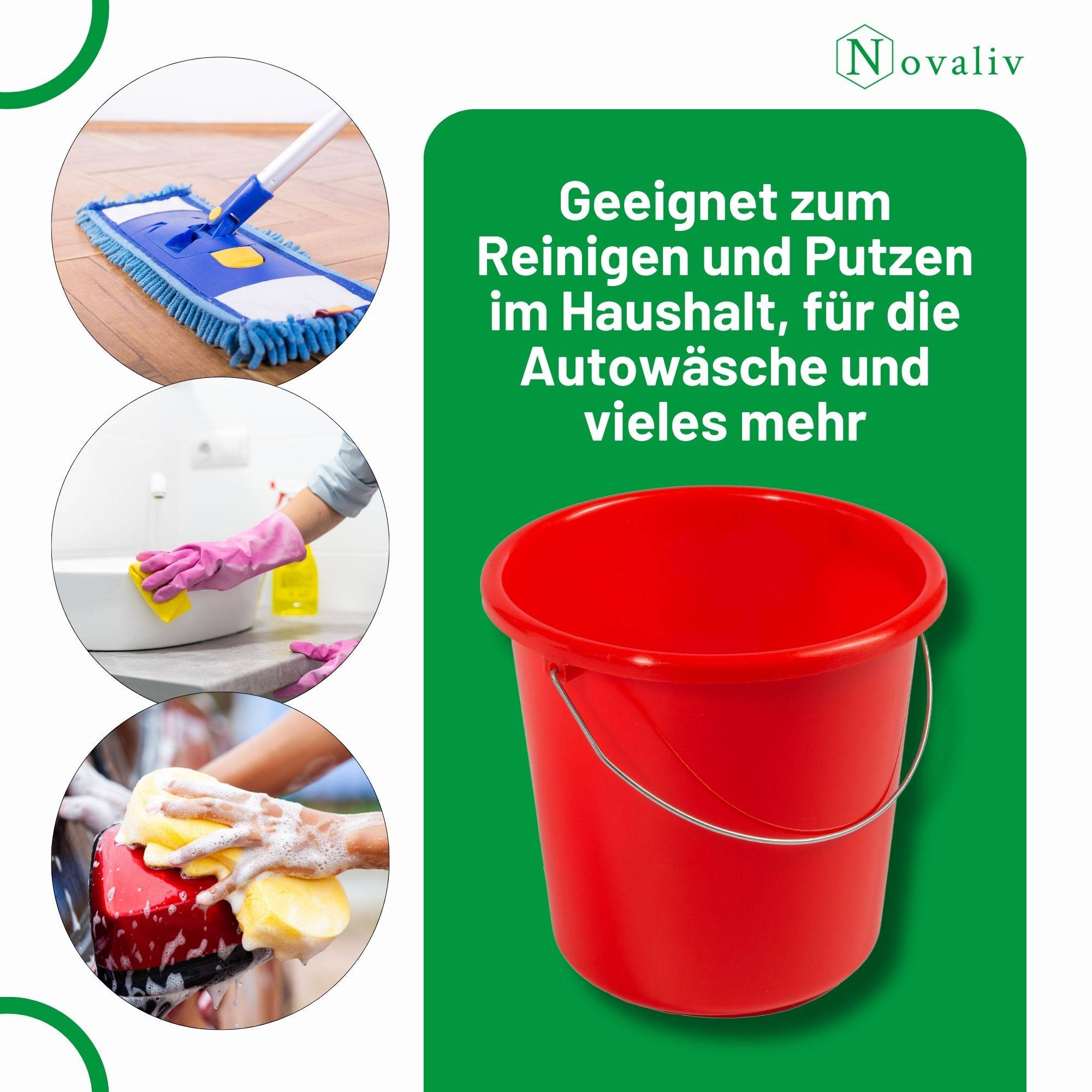 Novaliv 5 Stück Eimer 5L Rot mit Maßeinteilung - Putzeimer 5 Liter ⌀ 22,5 cm Praktischer Allrounder mit Skala für Haushalt & Garten ideal als Hau