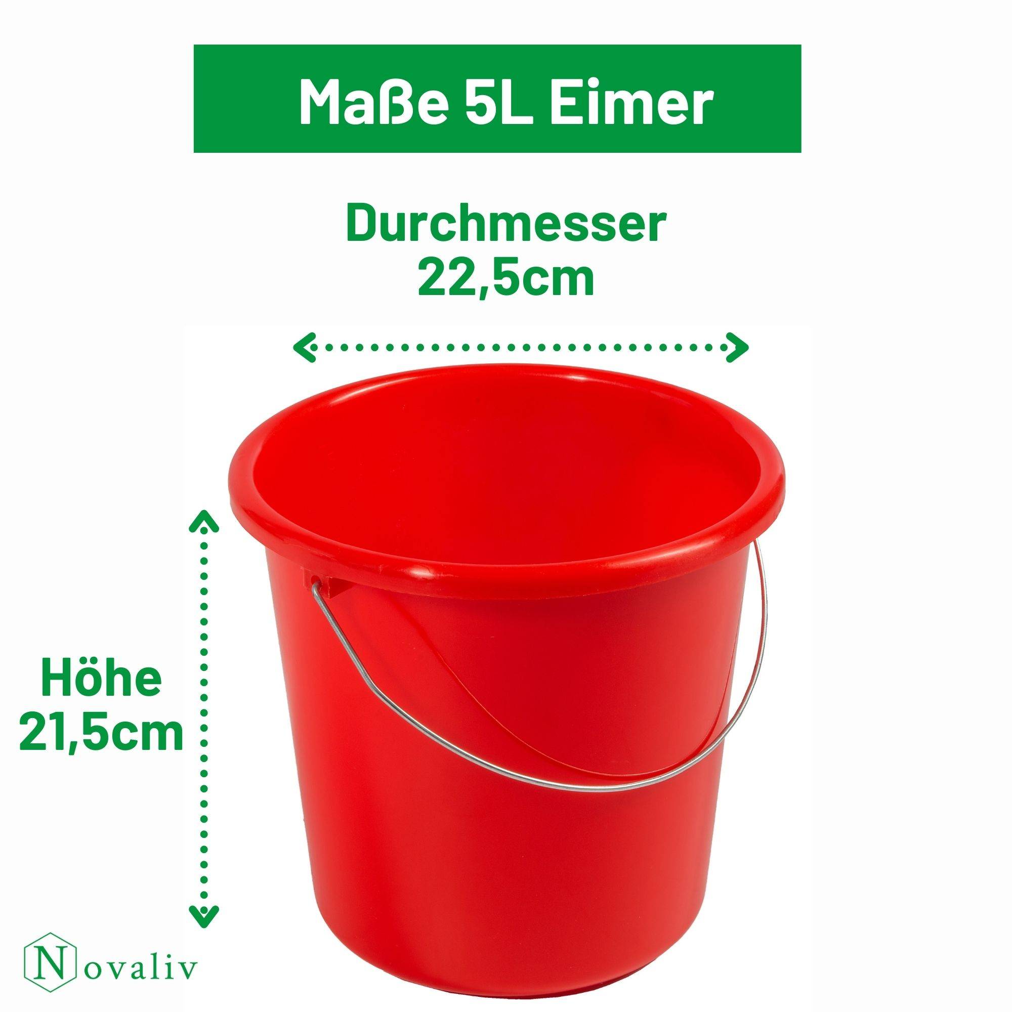 Novaliv Eimer 5L Rot mit Maßeinteilung - Putzeimer 5 Liter ⌀ 22,5 cm Praktischer Allrounder mit Skala für Haushalt & Garten ideal als Haushaltseim