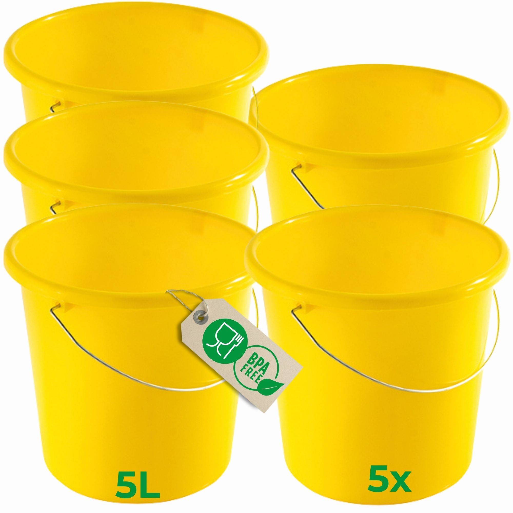 Novaliv 5 Stück Eimer 5L Gelb mit Maßeinteilung - Putzeimer 5 Liter ⌀ 22,5 cm Praktischer Allrounder mit Skala für Haushalt & Garten ideal als Ha