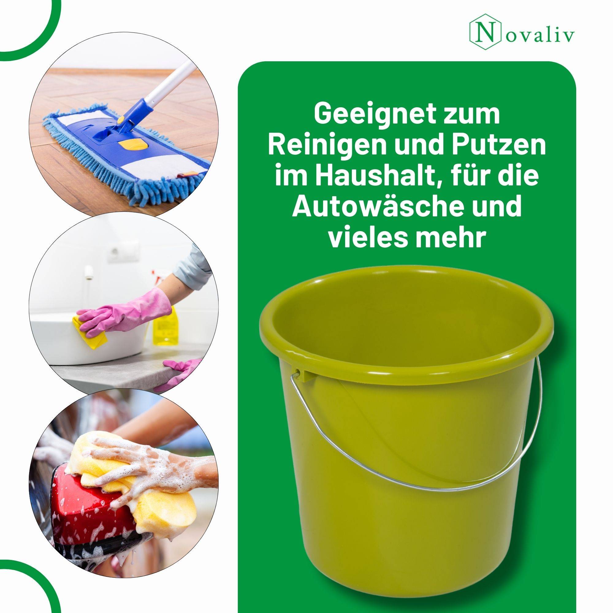 Novaliv 2 Stück Eimer 5L Grün mit Maßeinteilung - Putzeimer 5 Liter ⌀ 22,5 cm Praktischer Allrounder mit Skala für Haushalt & Garten ideal als H