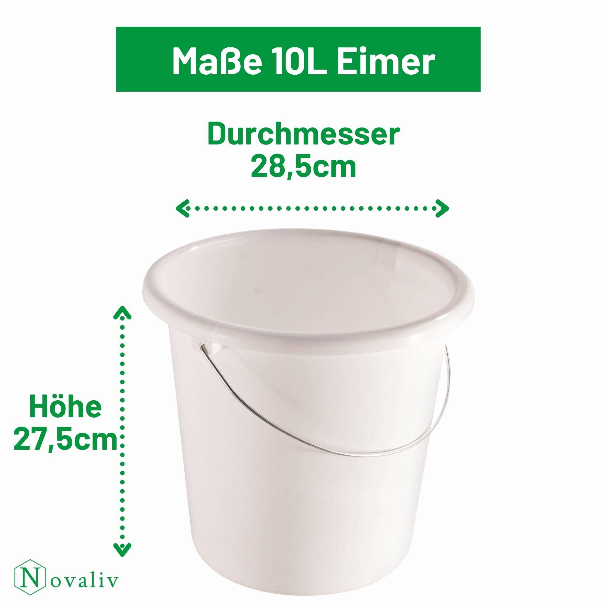 Novaliv 2 Stück Eimer 10L Weiß mit Maßeinteilung - Putzeimer 10 Liter ⌀ 28,5 cm Praktischer Allrounder mit Skala für Haushalt & Garten ideal als