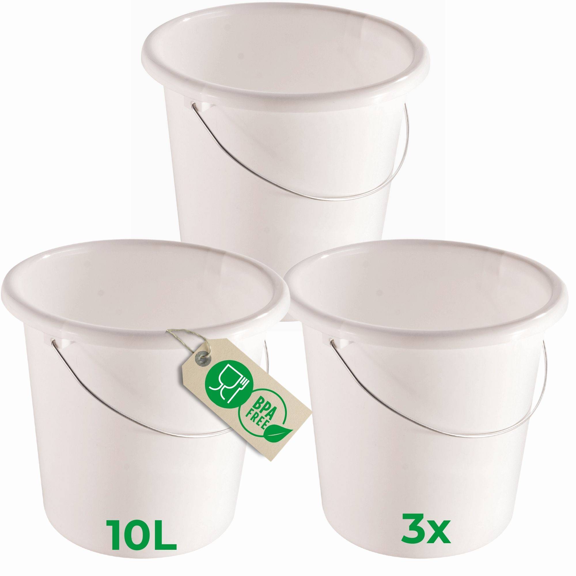Novaliv 3 Stück Eimer 10L Weiß mit Maßeinteilung - Putzeimer 10 Liter ⌀ 28,5 cm Praktischer Allrounder mit Skala für Haushalt & Garten ideal als