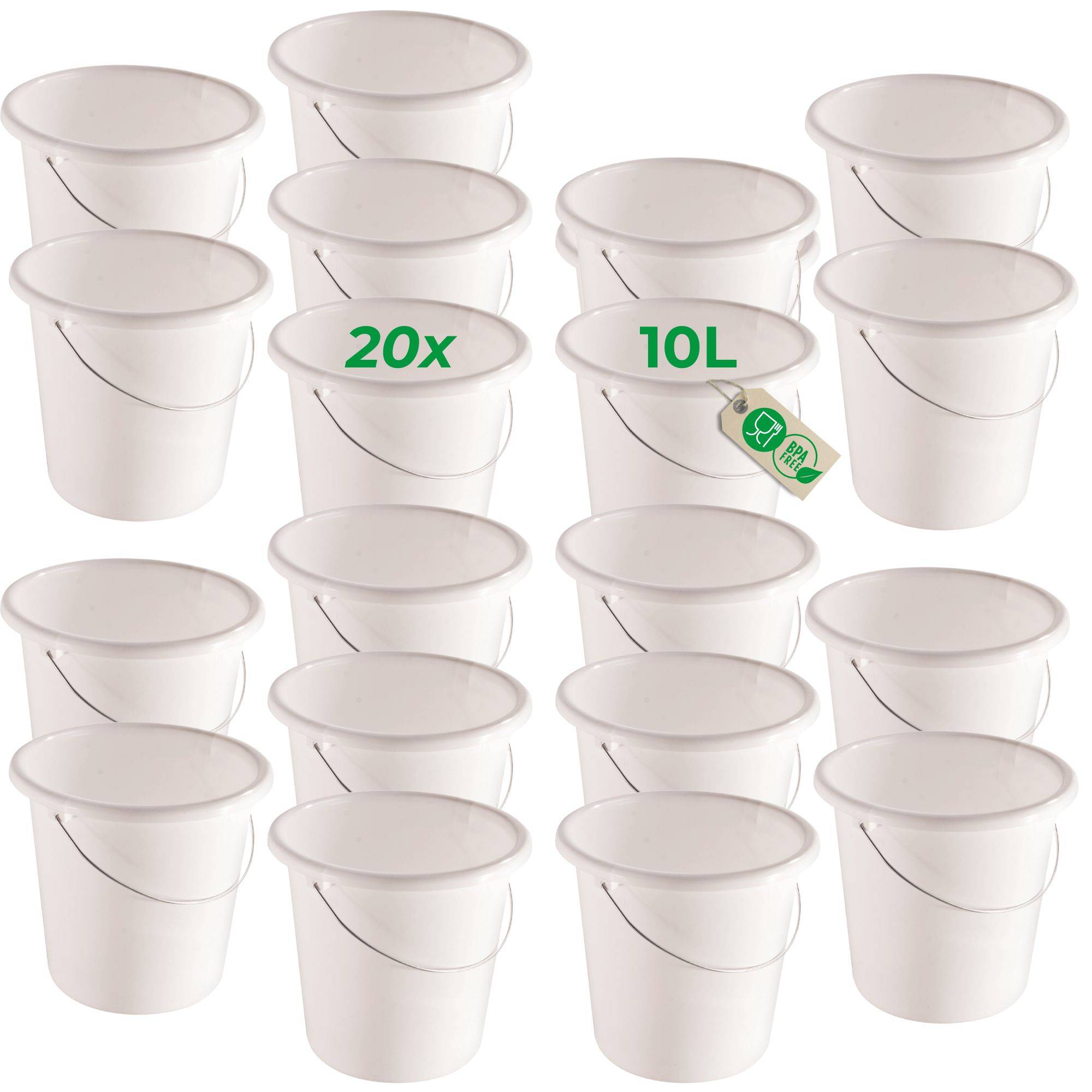 Novaliv 20 Stück Eimer 10L Weiß mit Maßeinteilung - Putzeimer 10 Liter ⌀ 28,5 cm Praktischer Allrounder mit Skala für Haushalt & Garten ideal al