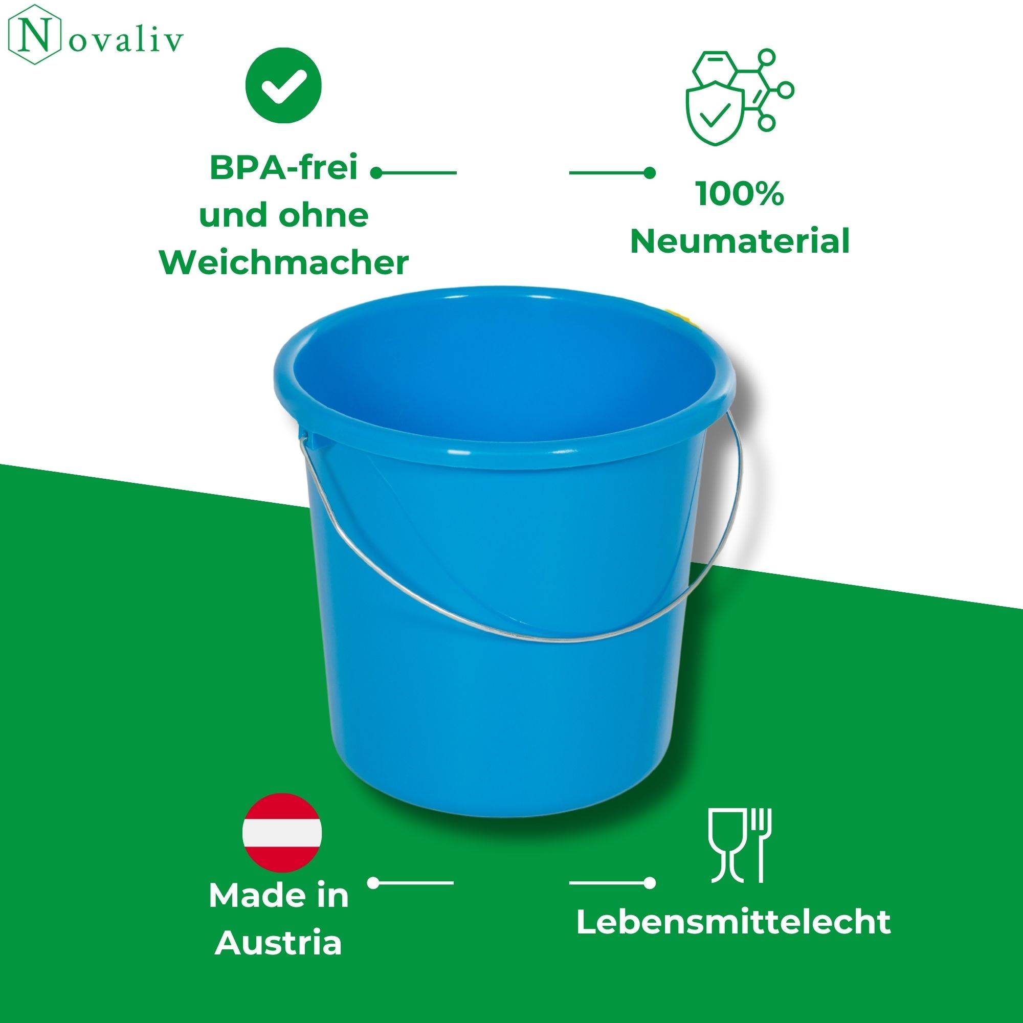 Novaliv Eimer 10L Blau mit Maßeinteilung - Putzeimer 10 Liter ⌀ 28,5 cm Praktischer Allrounder mit Skala für Haushalt & Garten ideal als Haushalts