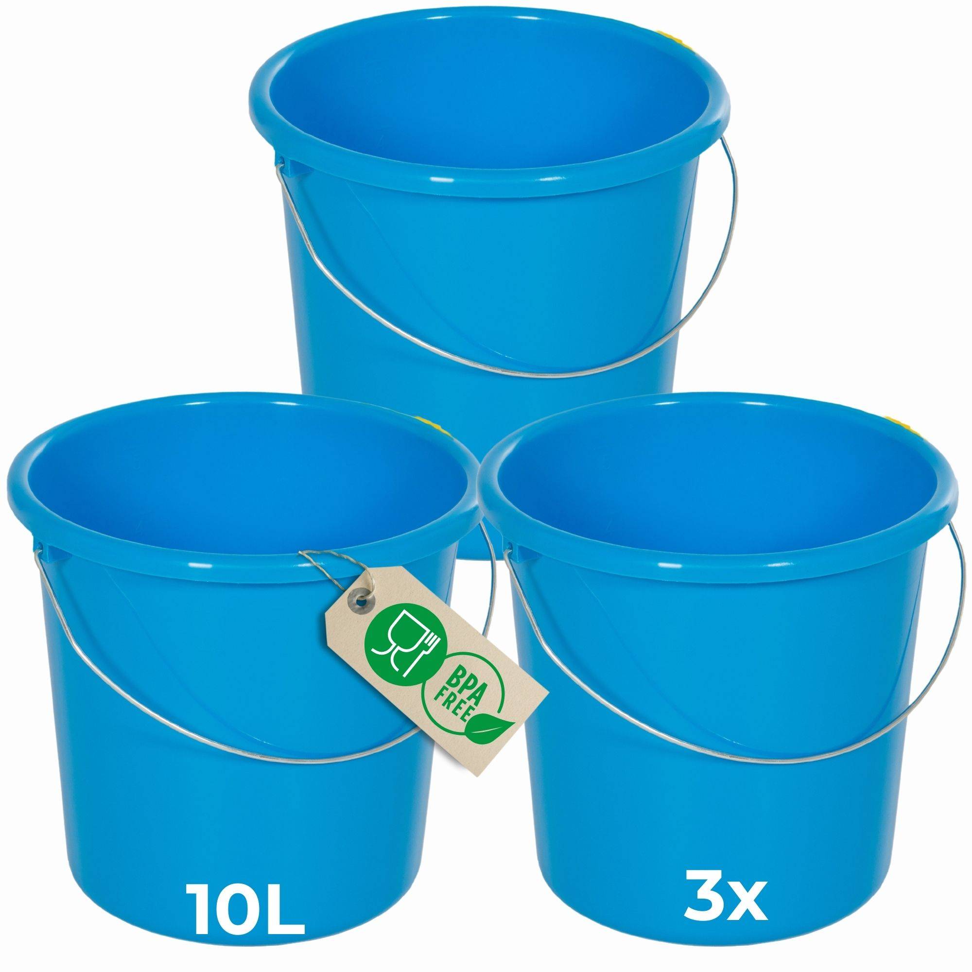 Novaliv 3 Stück Eimer 10L Blau mit Maßeinteilung - Putzeimer 10 Liter ⌀ 28,5 cm Praktischer Allrounder mit Skala für Haushalt & Garten ideal als