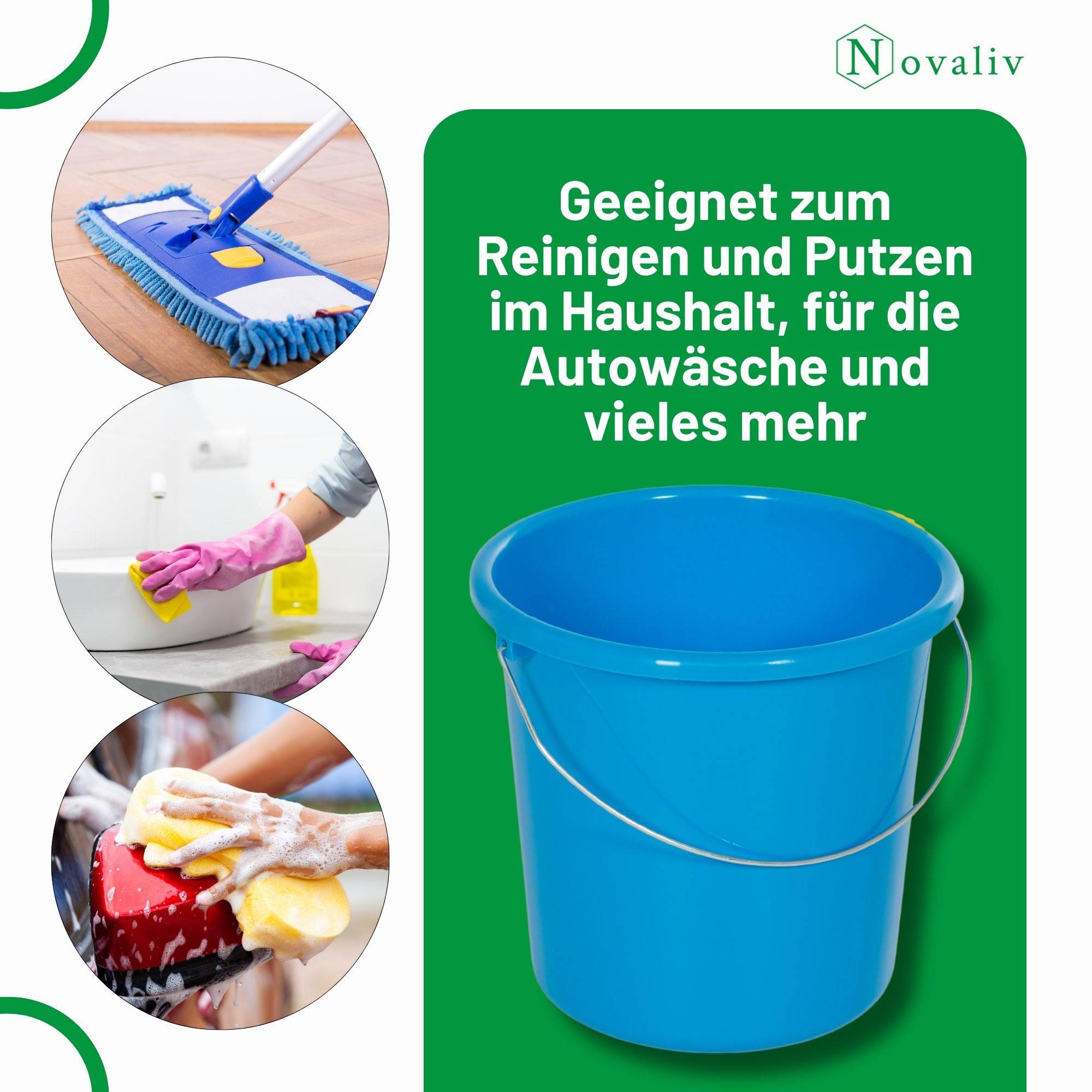 Novaliv 10 Stück Eimer 10L Blau mit Maßeinteilung - Putzeimer 10 Liter ⌀ 28,5 cm Praktischer Allrounder mit Skala für Haushalt & Garten ideal als