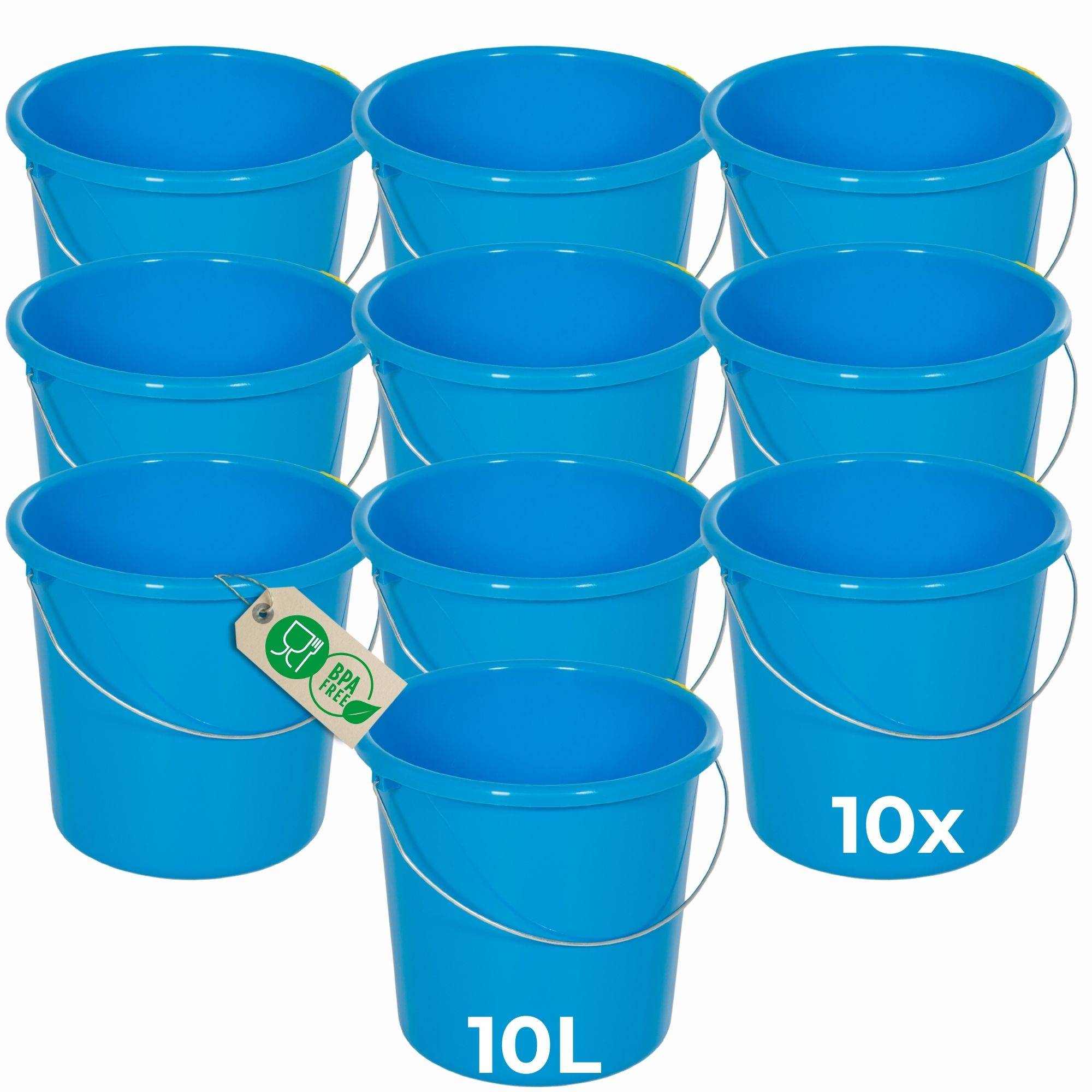 Novaliv 10 Stück Eimer 10L Blau mit Maßeinteilung - Putzeimer 10 Liter ⌀ 28,5 cm Praktischer Allrounder mit Skala für Haushalt & Garten ideal als