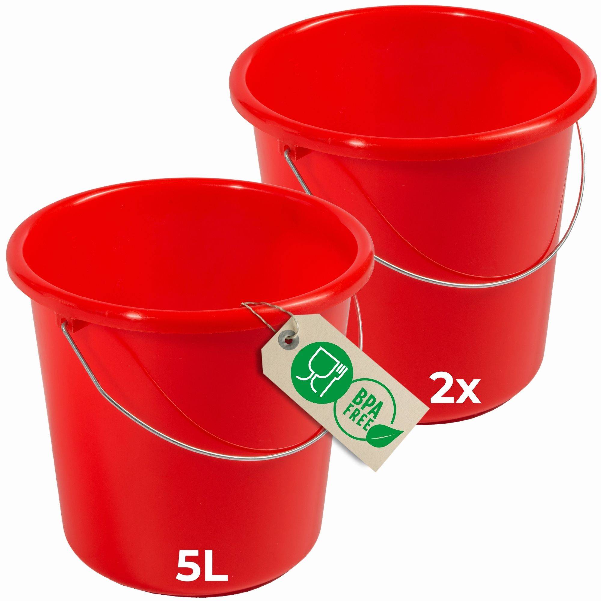 Novaliv 2 Stück Eimer 10L Rot mit Maßeinteilung - Putzeimer 10 Liter ⌀ 28,5 cm Praktischer Allrounder mit Skala für Haushalt & Garten ideal als H