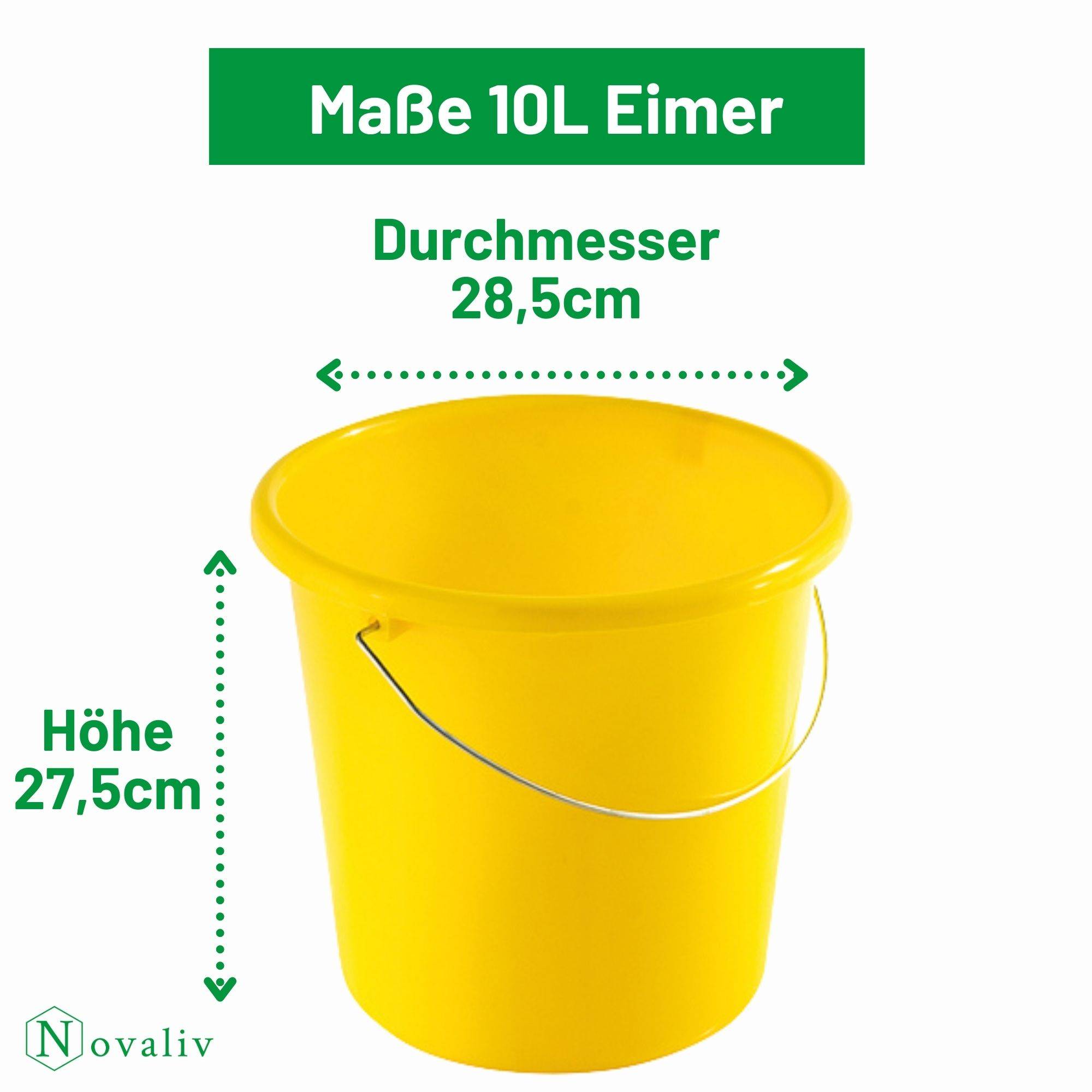 Novaliv 20 Stück Eimer 10L Gelb mit Maßeinteilung - Putzeimer 10 Liter ⌀ 28,5 cm Praktischer Allrounder mit Skala für Haushalt & Garten ideal als