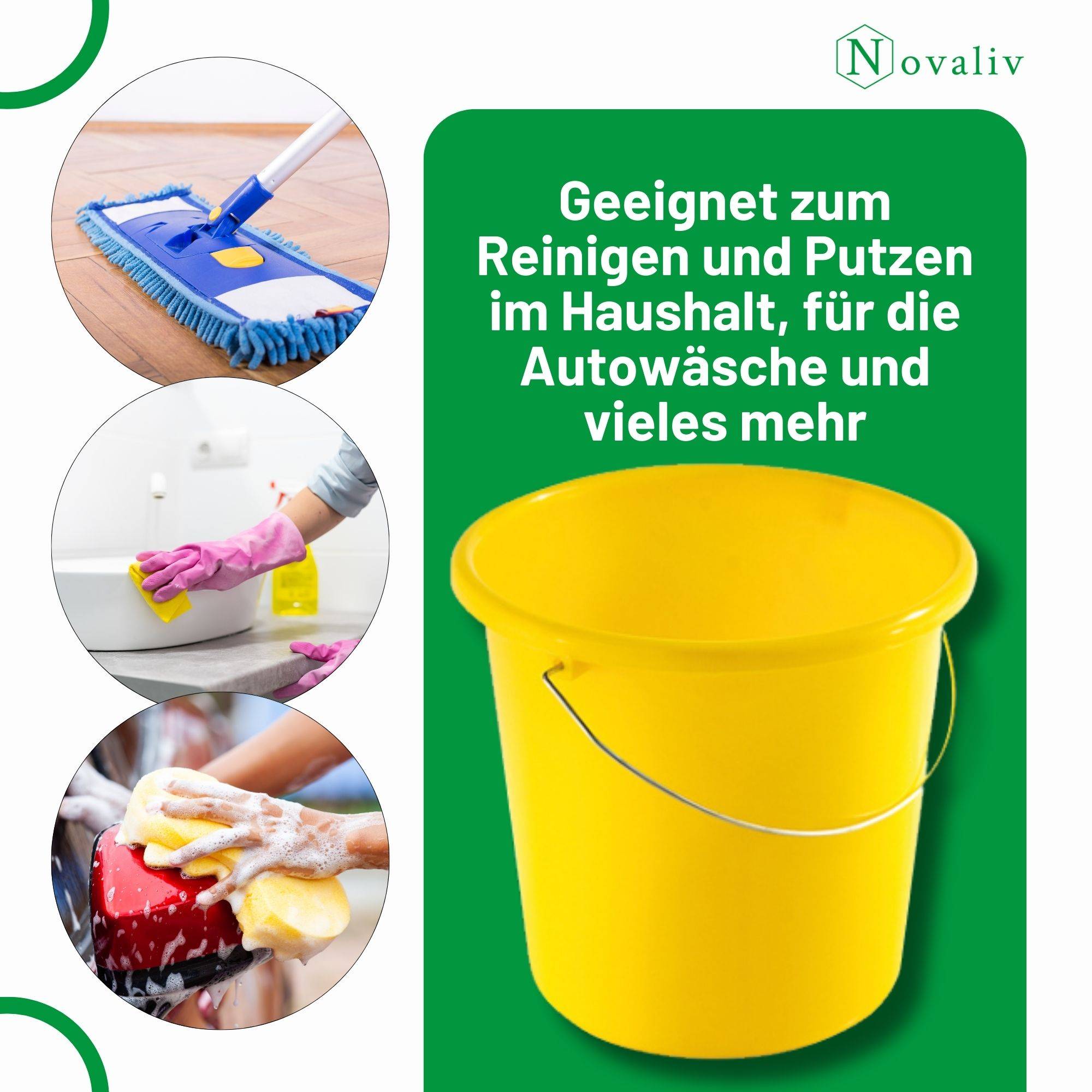 Novaliv 20 Stück Eimer 10L Gelb mit Maßeinteilung - Putzeimer 10 Liter ⌀ 28,5 cm Praktischer Allrounder mit Skala für Haushalt & Garten ideal als