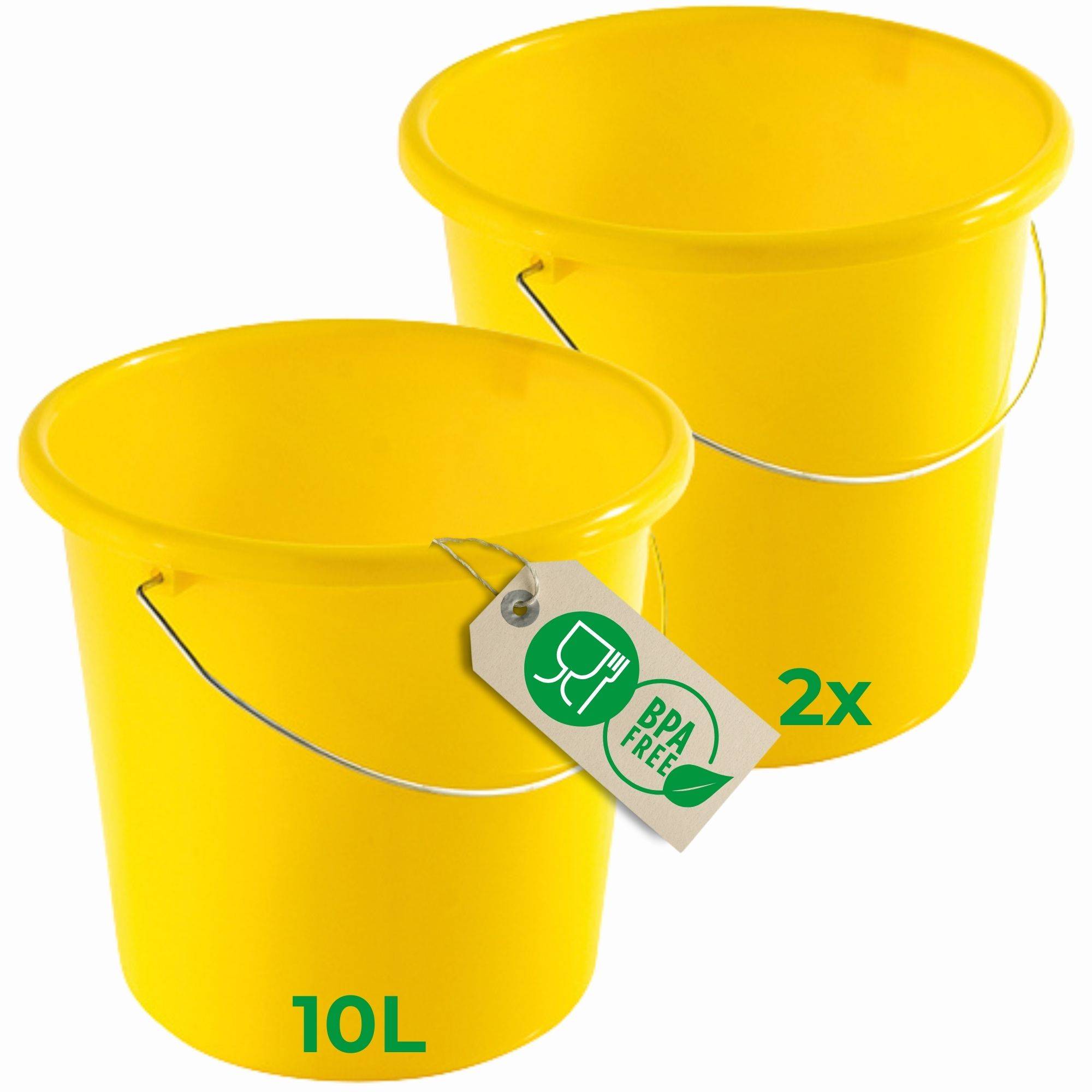 Novaliv 2 Stück Eimer 10L Gelb mit Maßeinteilung - Putzeimer 10 Liter ⌀ 28,5 cm Praktischer Allrounder mit Skala für Haushalt & Garten ideal als