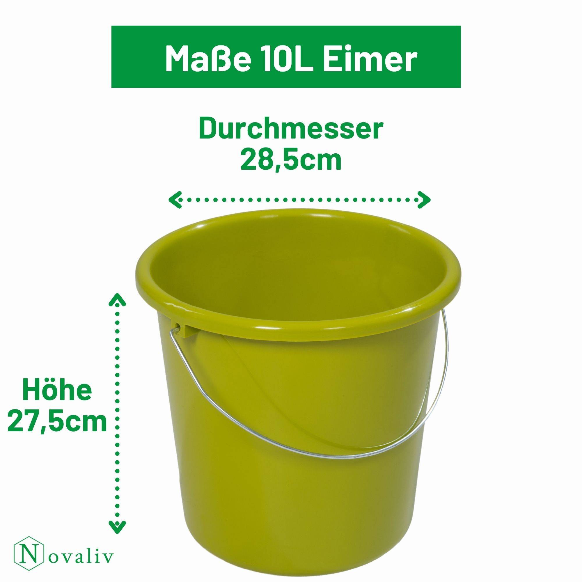 Novaliv 2 Stück Eimer 10L Grün mit Maßeinteilung - Putzeimer 10 Liter ⌀ 28,5 cm Praktischer Allrounder mit Skala für Haushalt & Garten ideal als