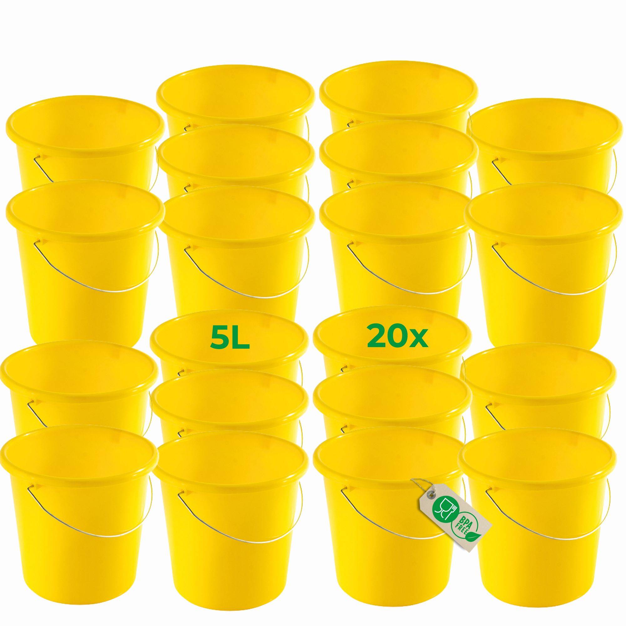 Novaliv 20 Stück Eimer 10L Gelb mit Maßeinteilung - Putzeimer 10 Liter ⌀ 28,5 cm Praktischer Allrounder mit Skala für Haushalt & Garten ideal als